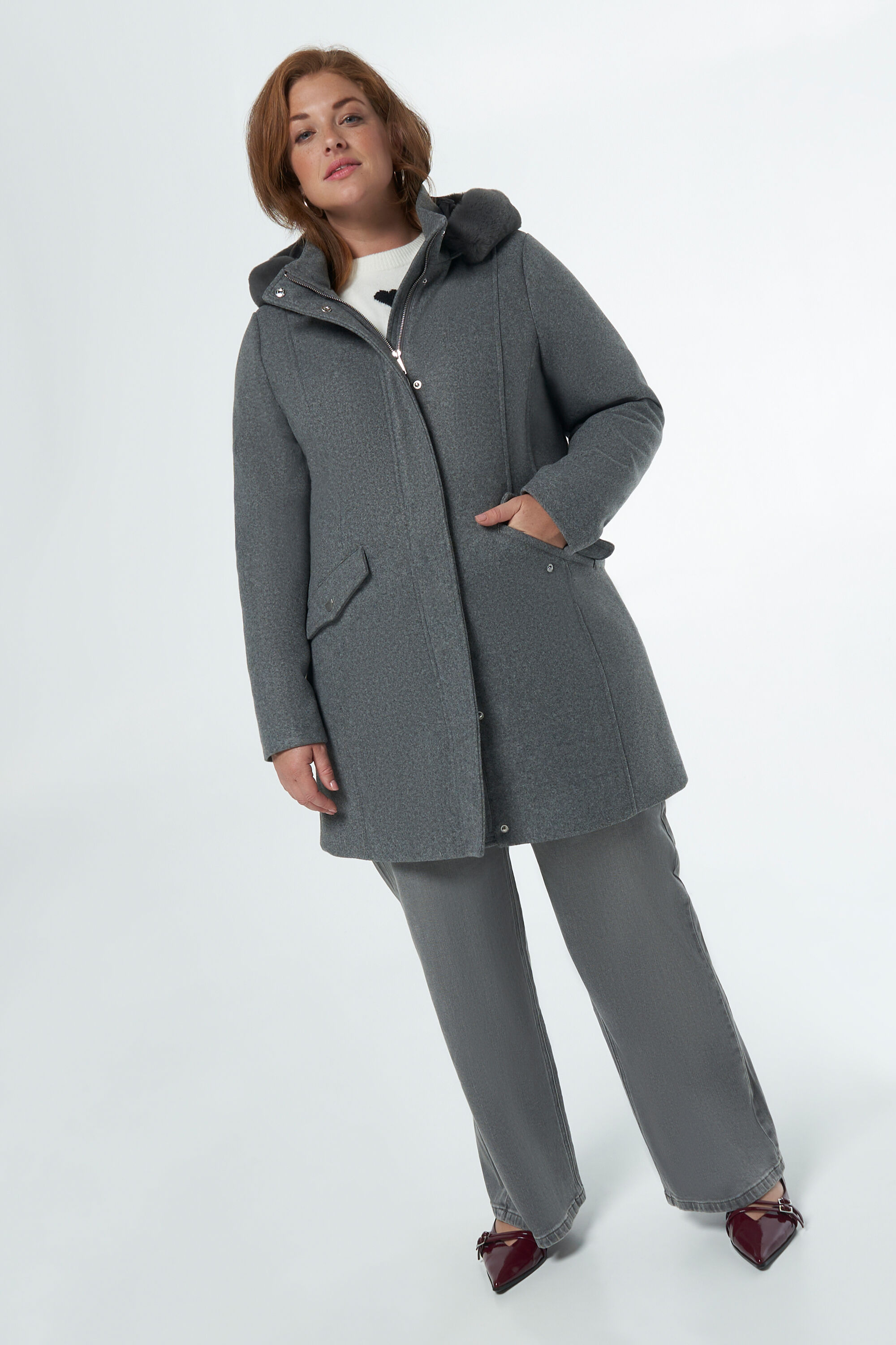 Jas met kraag van imitatiebont image number 5