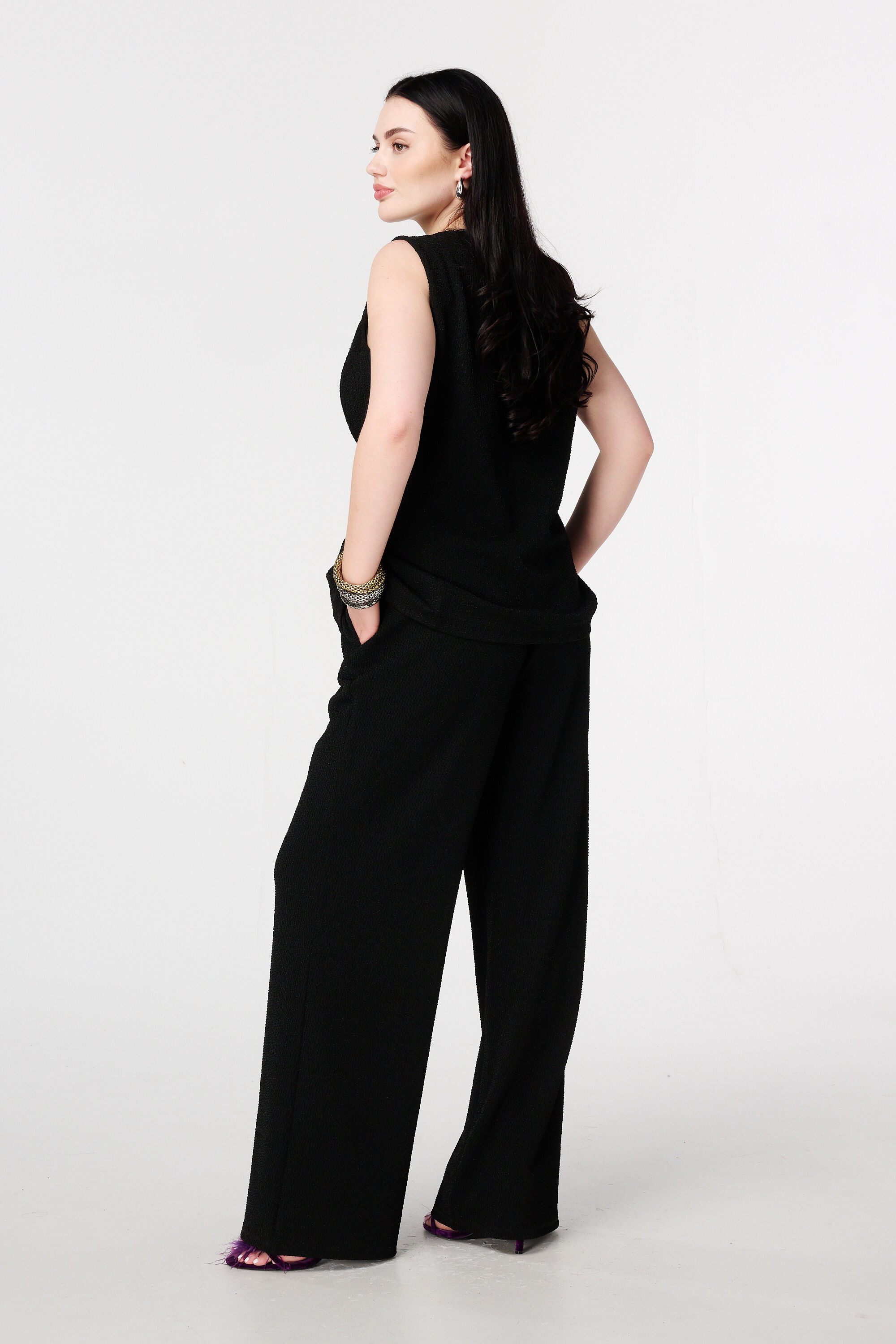 Pantalon avec lurex et taille &eacute;lastique image number 3