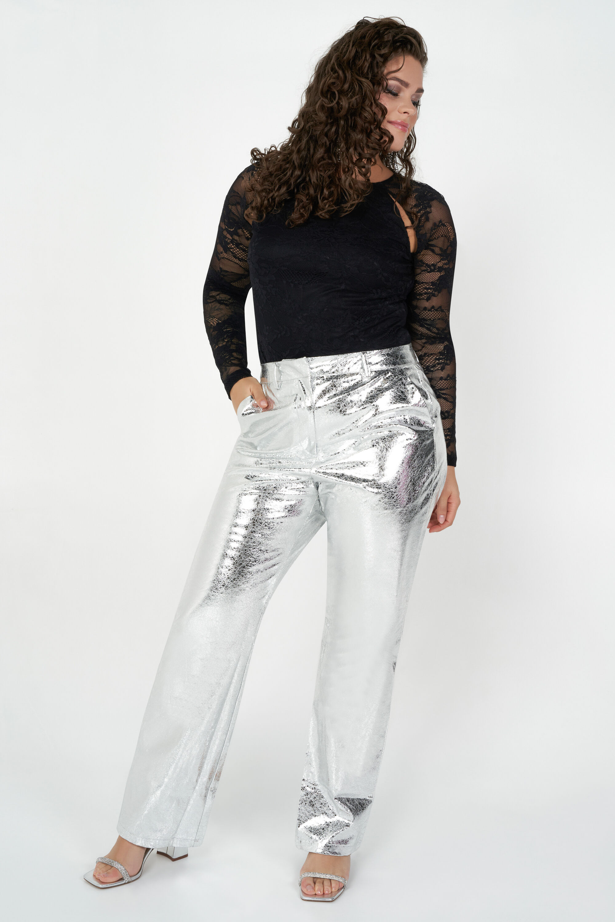 Rechte broek met metallic image number 7