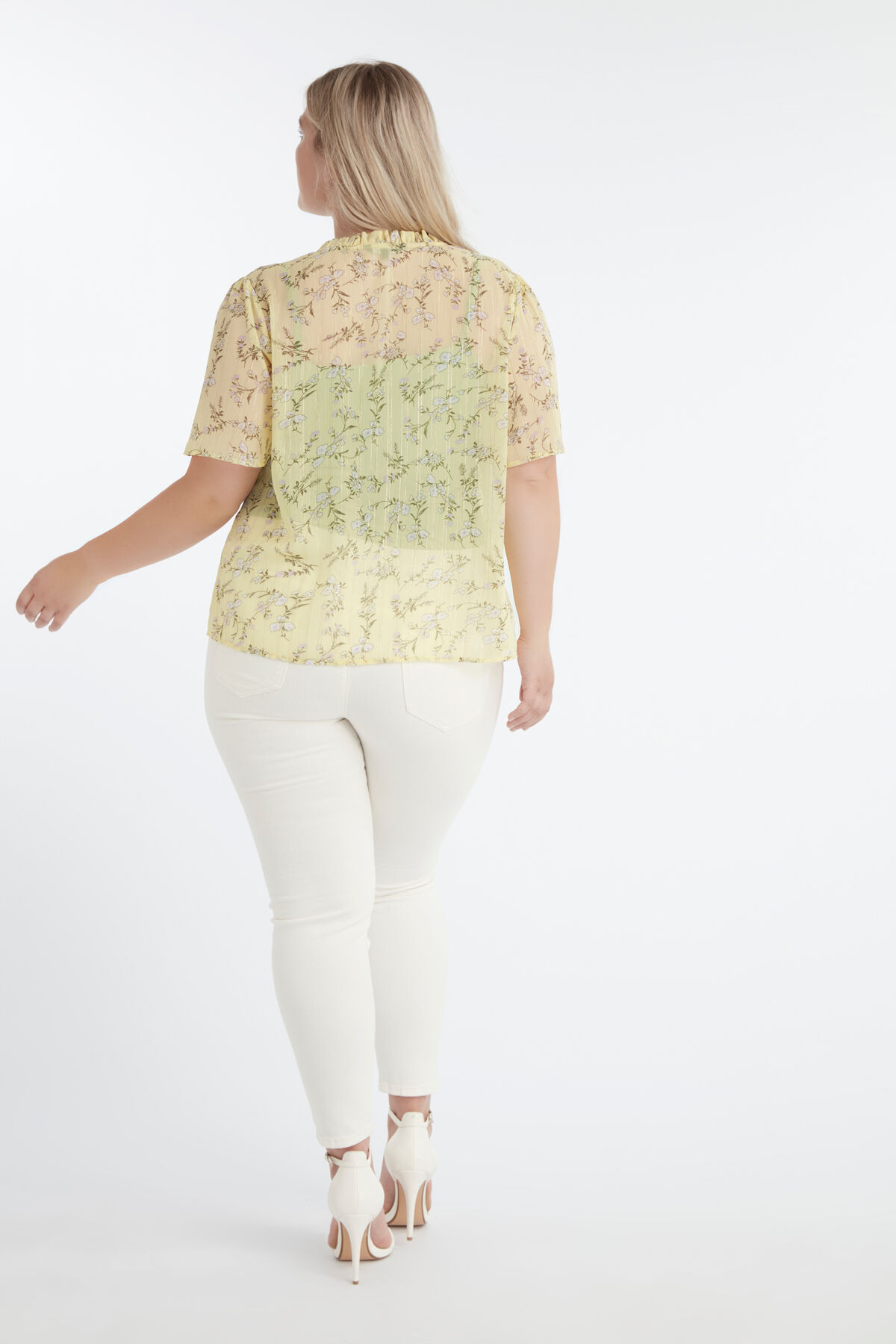 Blouse met bloemen en lurex strepen image number 4