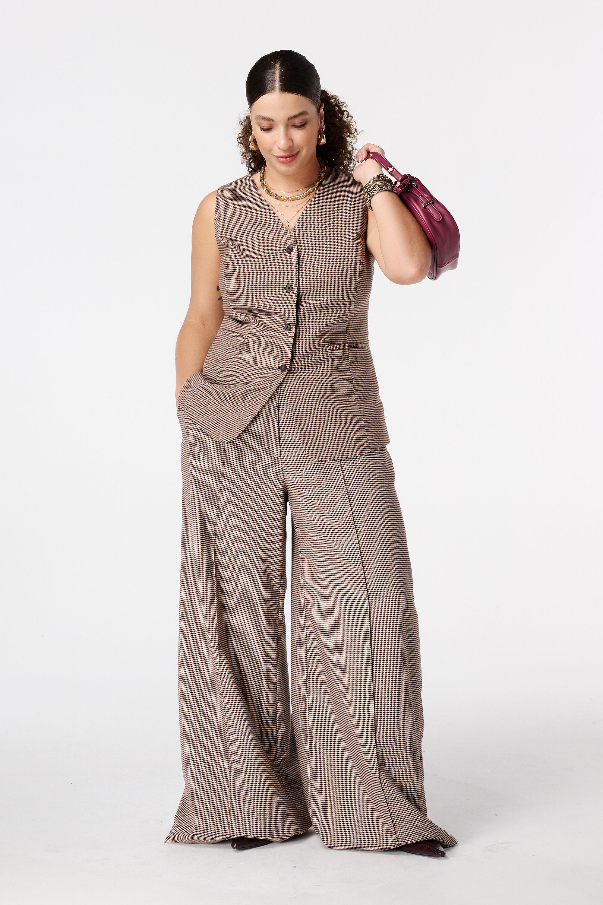 Lang gilet met ruitpatroon image number 3