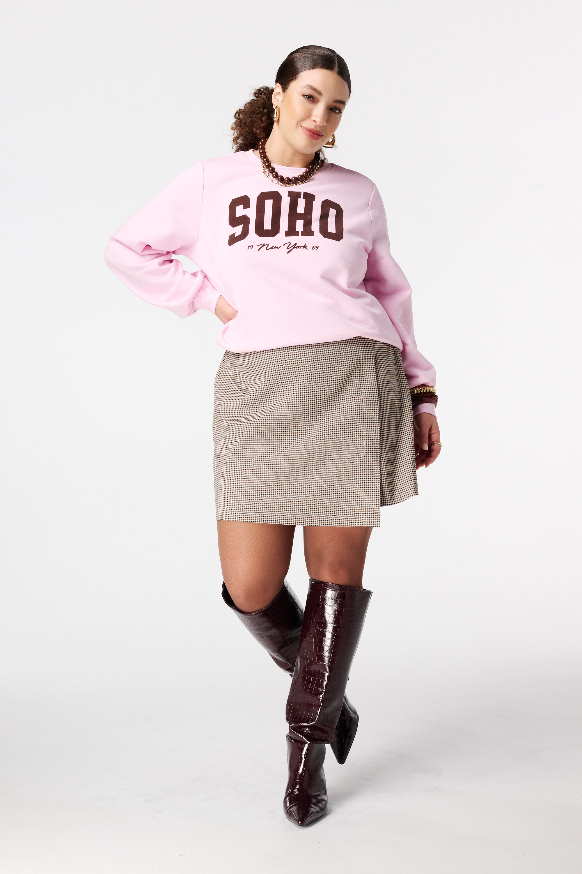 Jupe &agrave; carreaux avec effet cache-c&oelig;ur