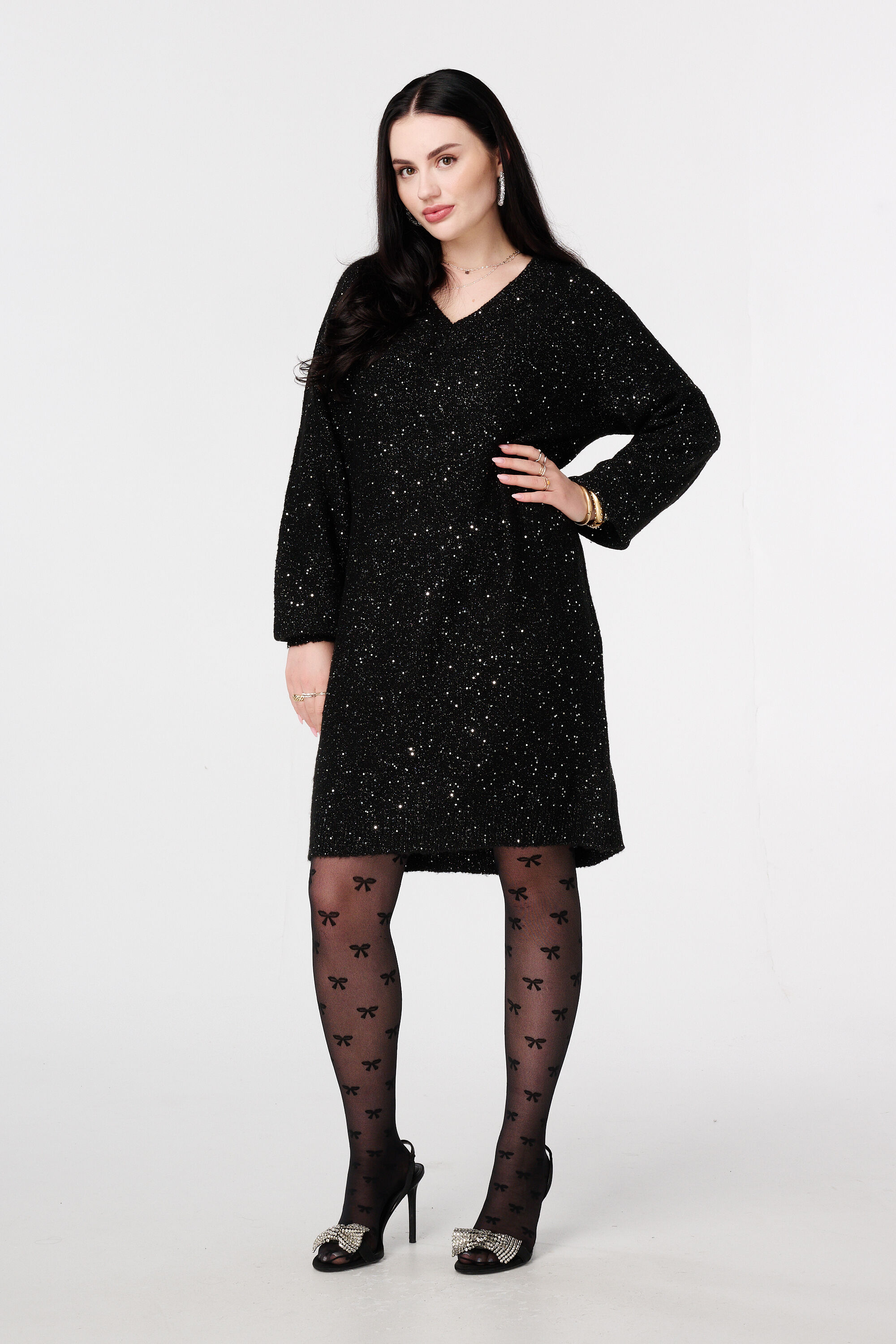 Gebreide tuniek met glitter en pailletten