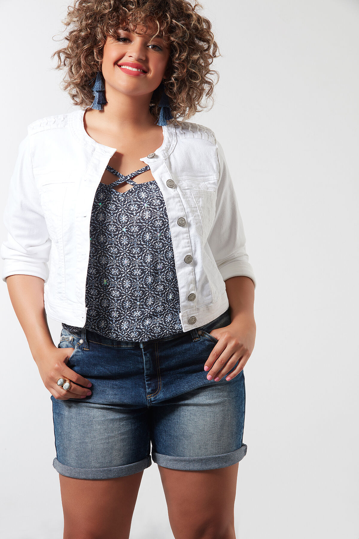 Veste en denim courte avec col rond image number 0