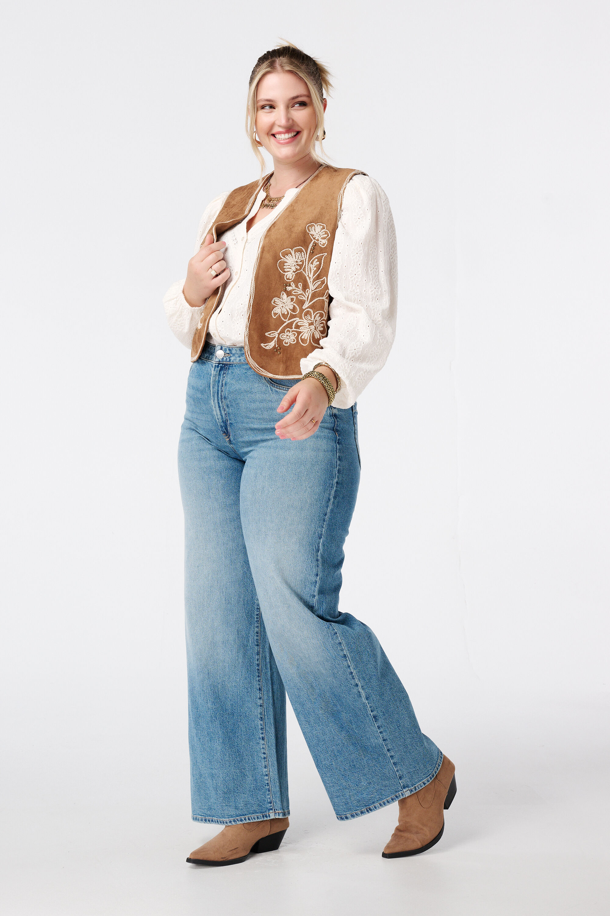 Jersey top met stretch met pofmouw image number 5