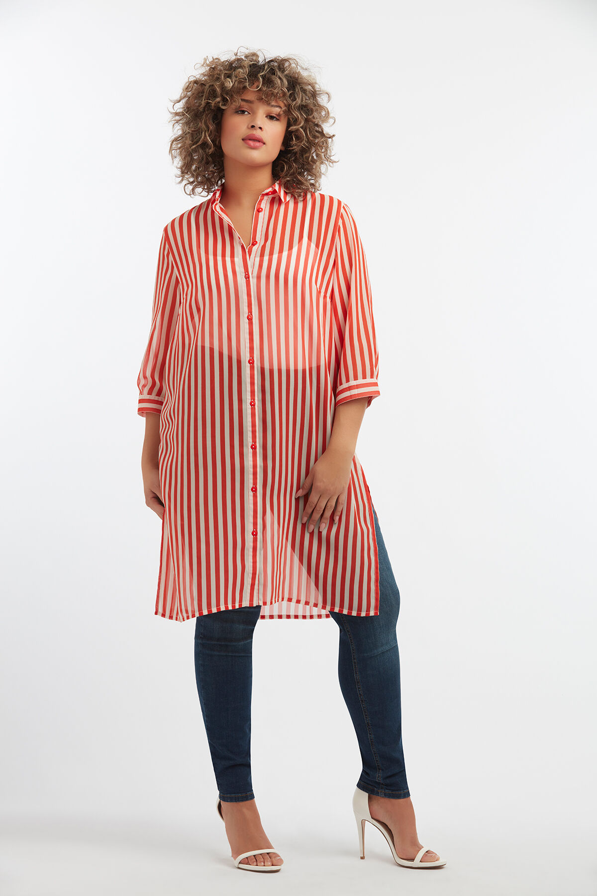 Transparante blouse met strepen image number 3