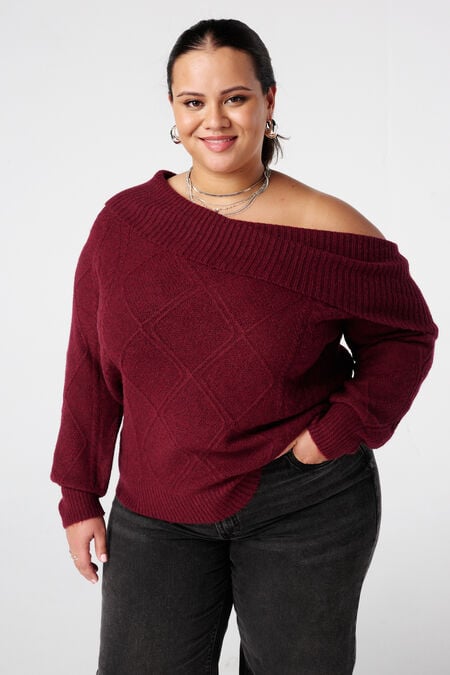 Off-shoulder trui met kabelpatroon Off-shoulder trui met kabelpatroon
