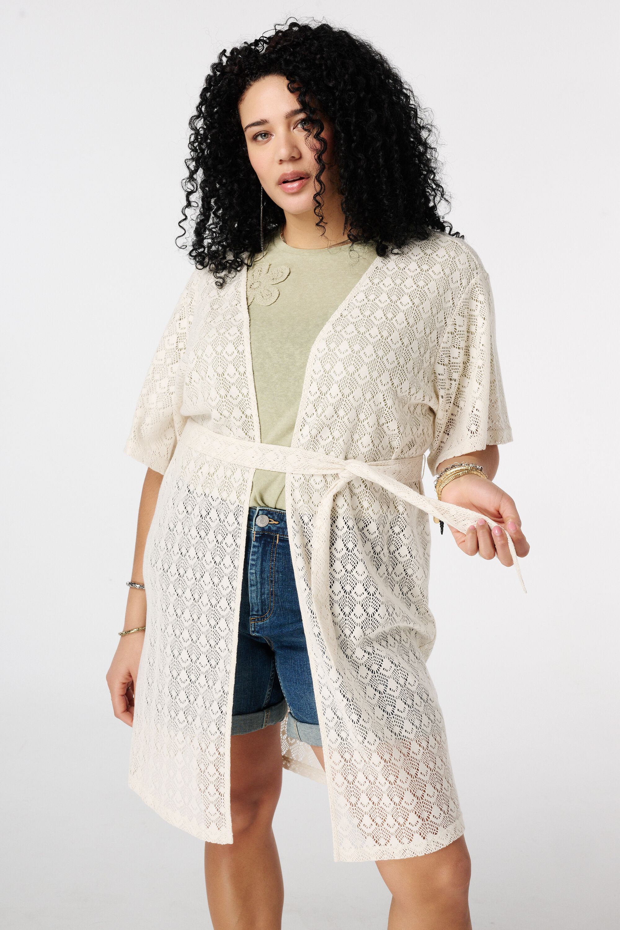 Gilet long avec ceinture &agrave; nouer