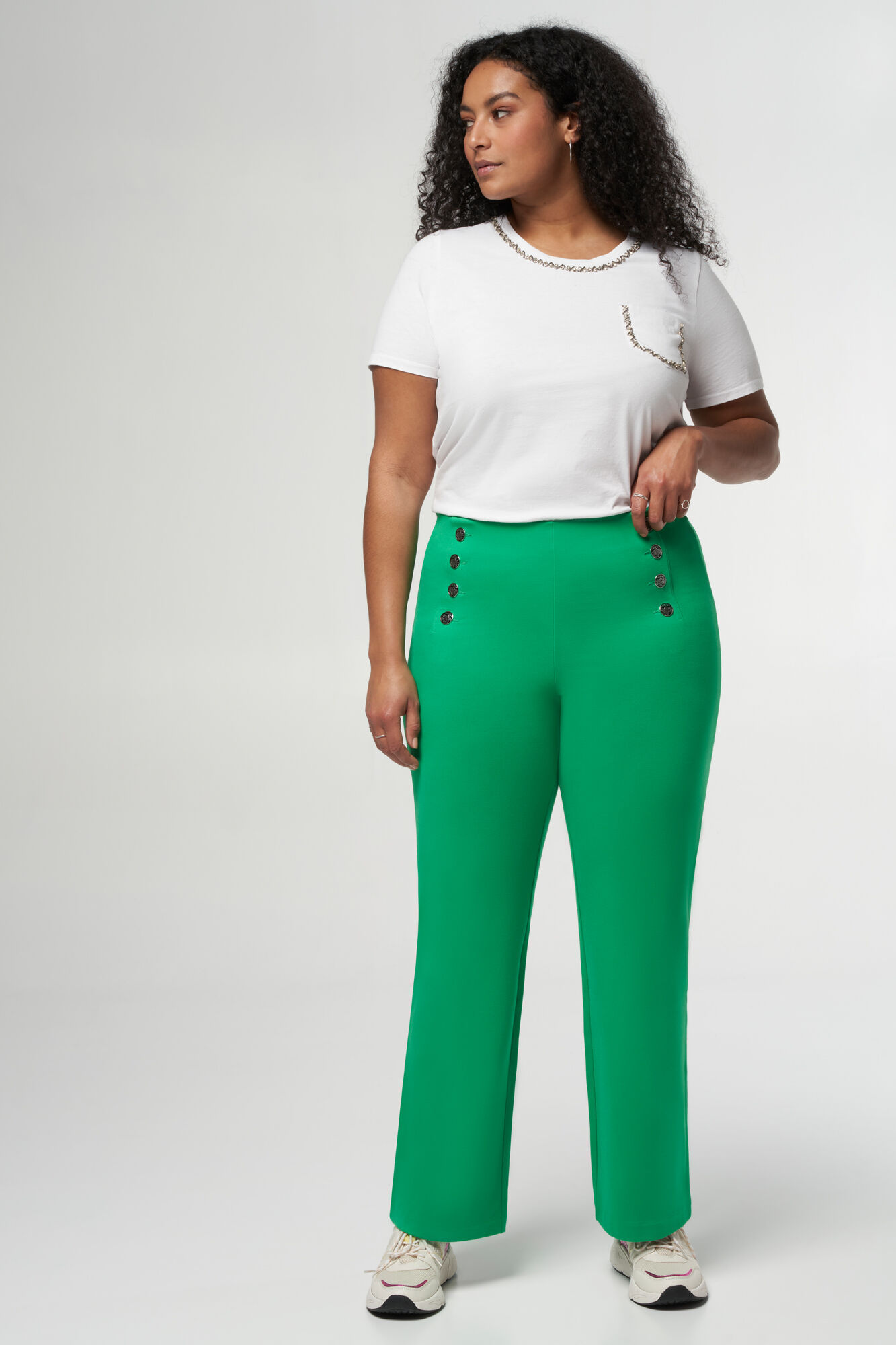 Wide leg broek met zilveren details image number 6