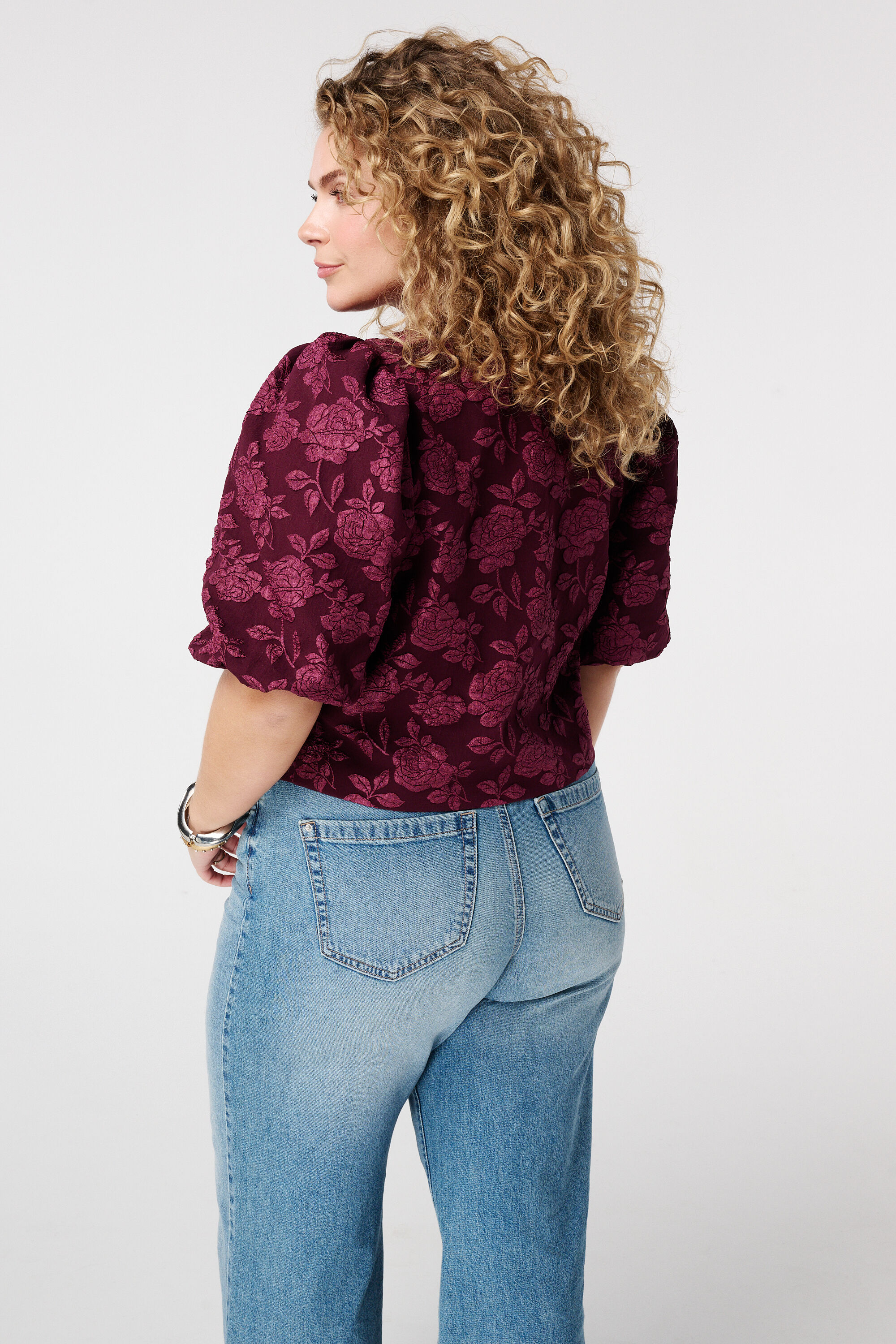 Jaquard top met pofmouw image number 3