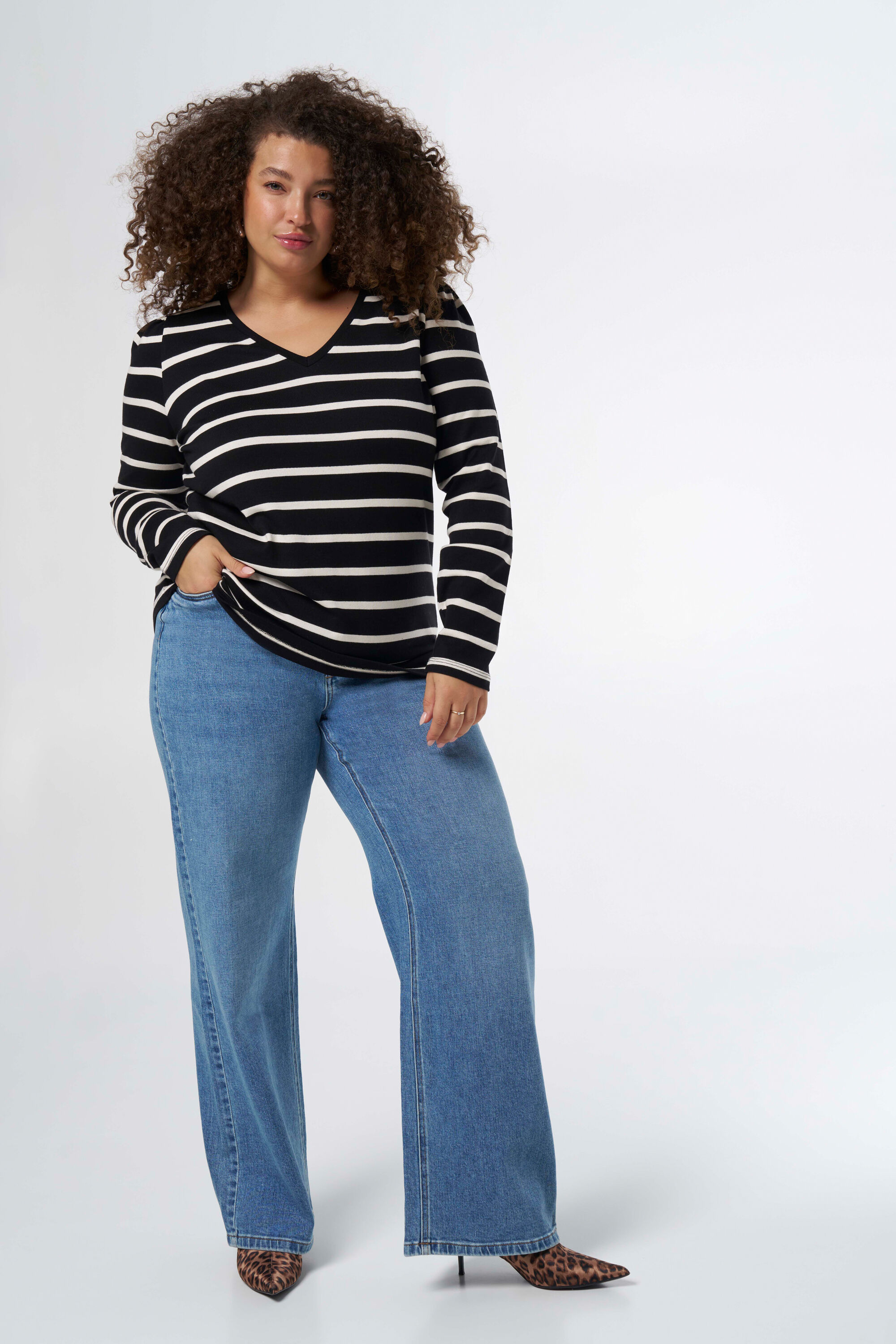 Gestreepte top met lange mouwen image number 5