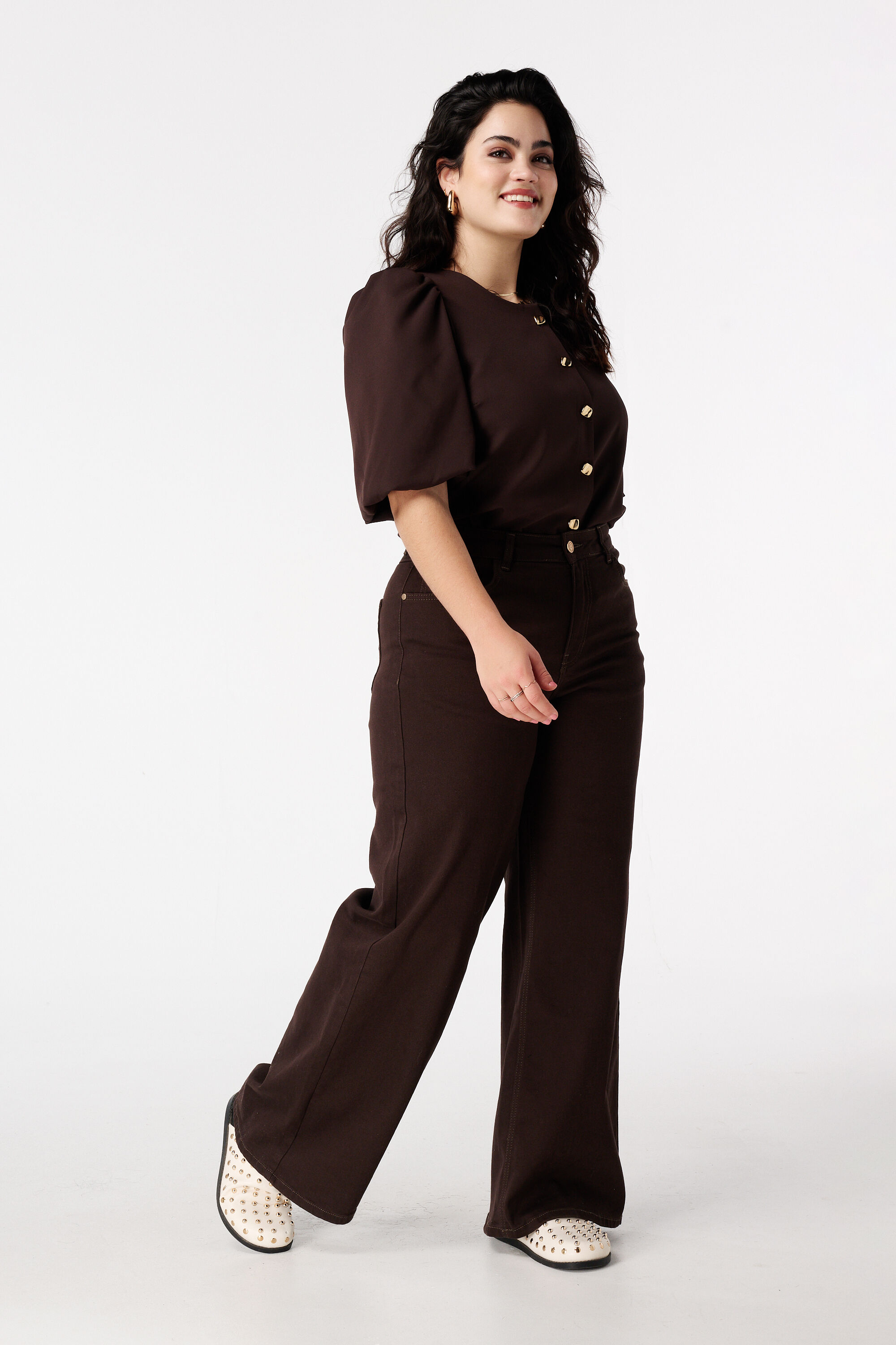 Jean &agrave; jambe large et taille haute