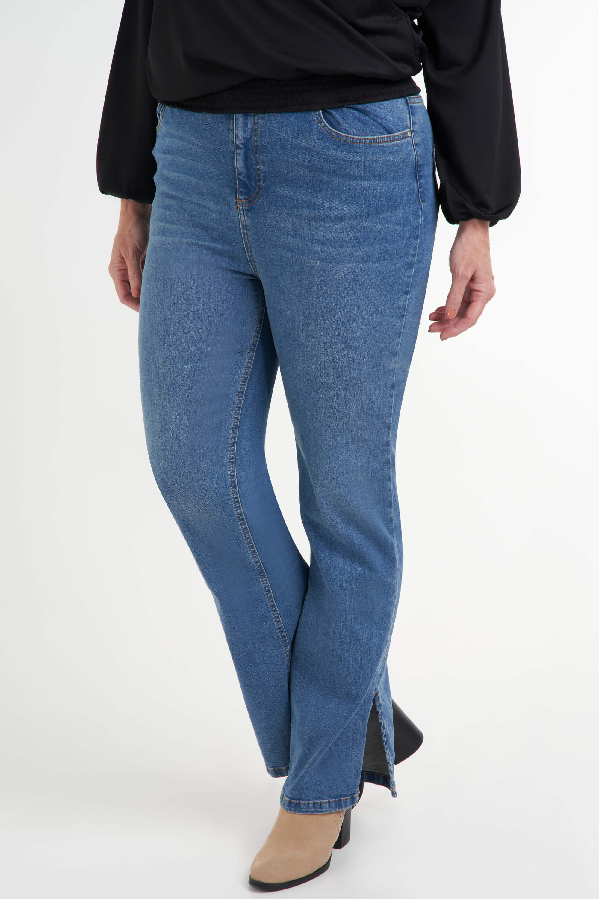 Femmes Jean taille haute avec fente MS Mode