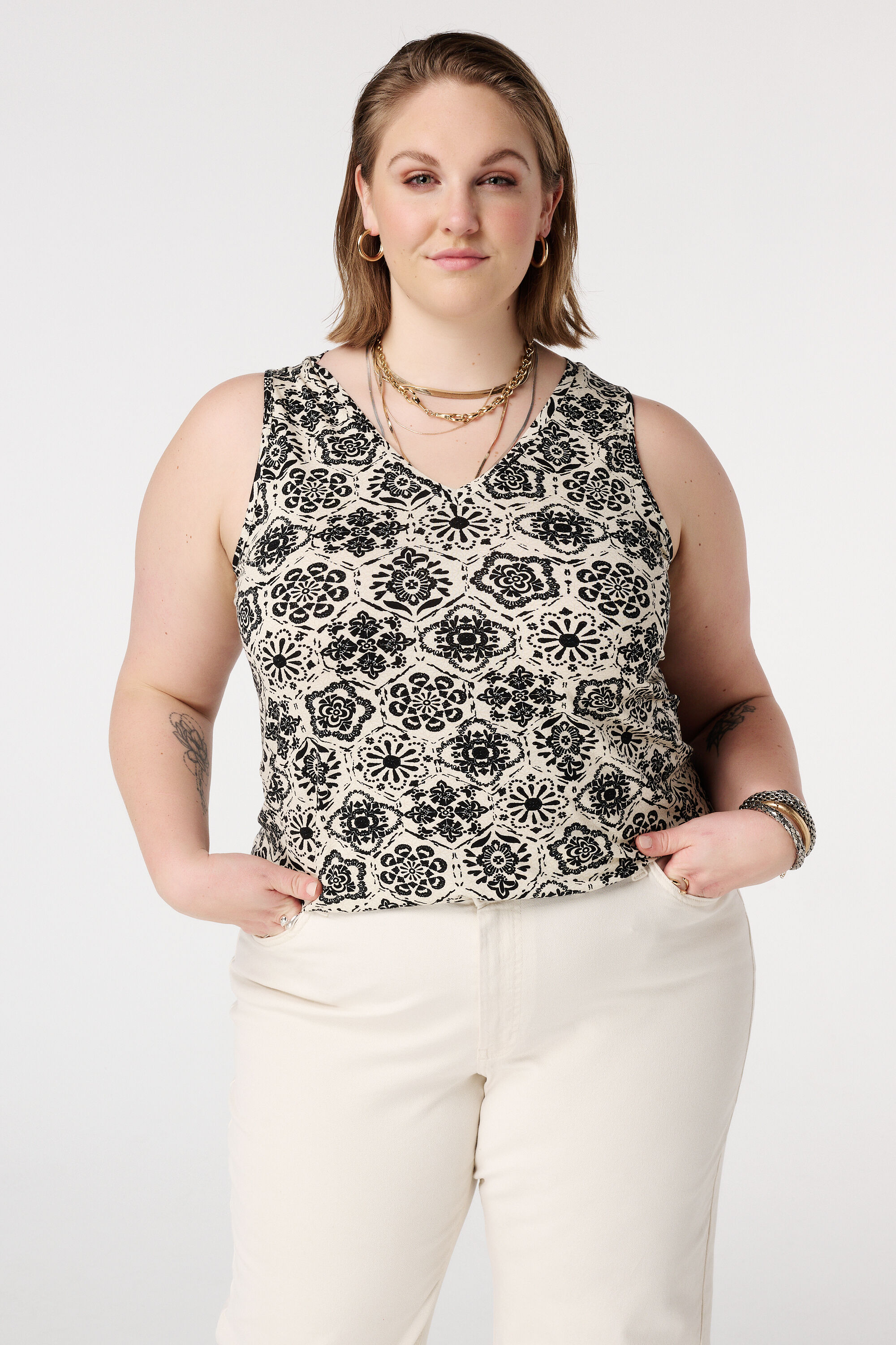 D&eacute;bardeur avec col en V et imprim&eacute;