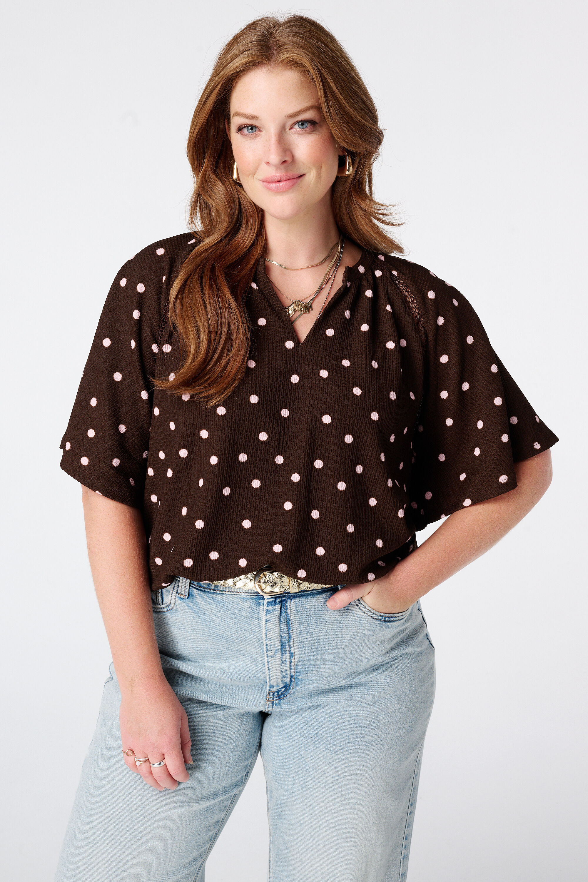Top met print en v-hals