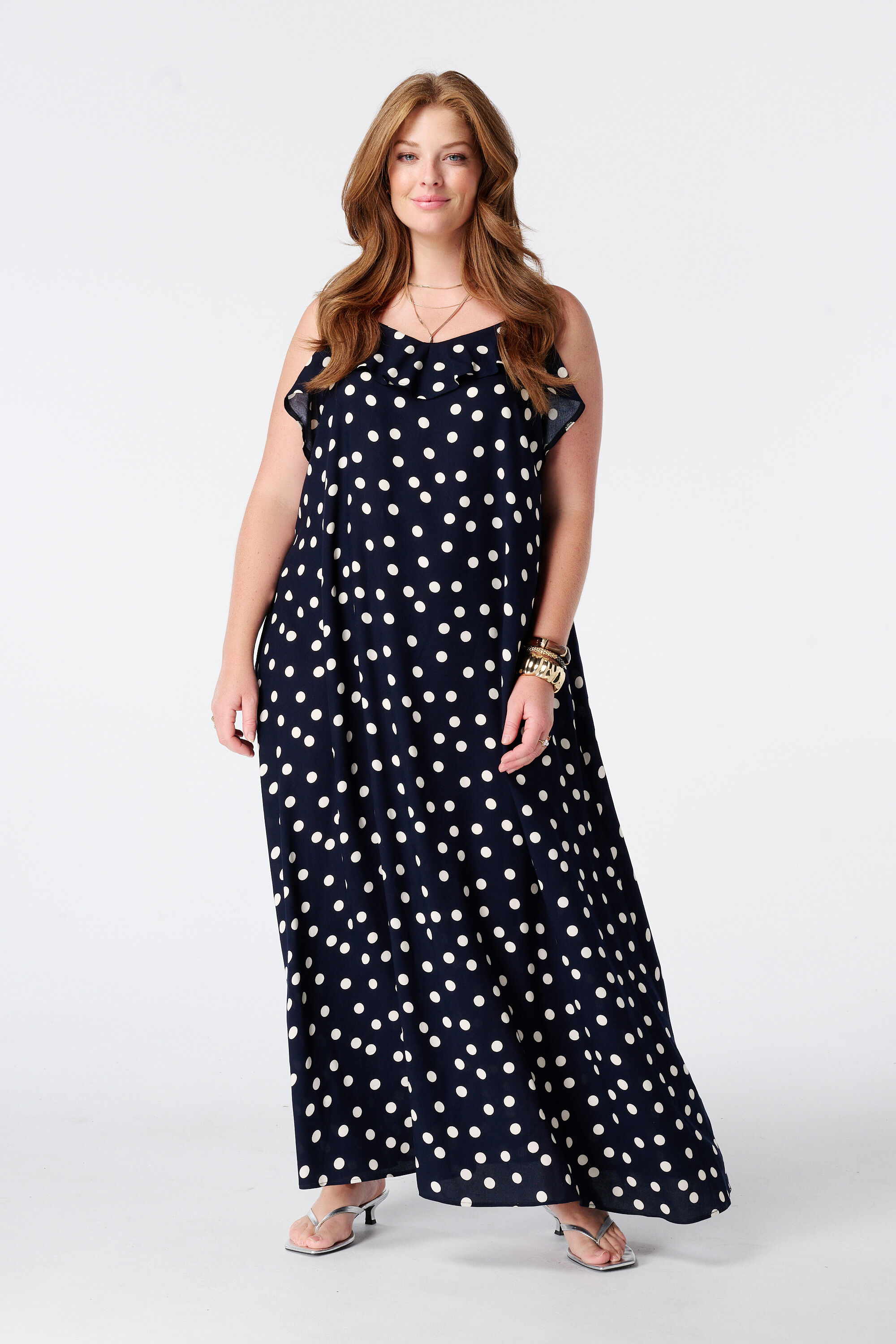 Polka dot maxi jurk met volants image number 0