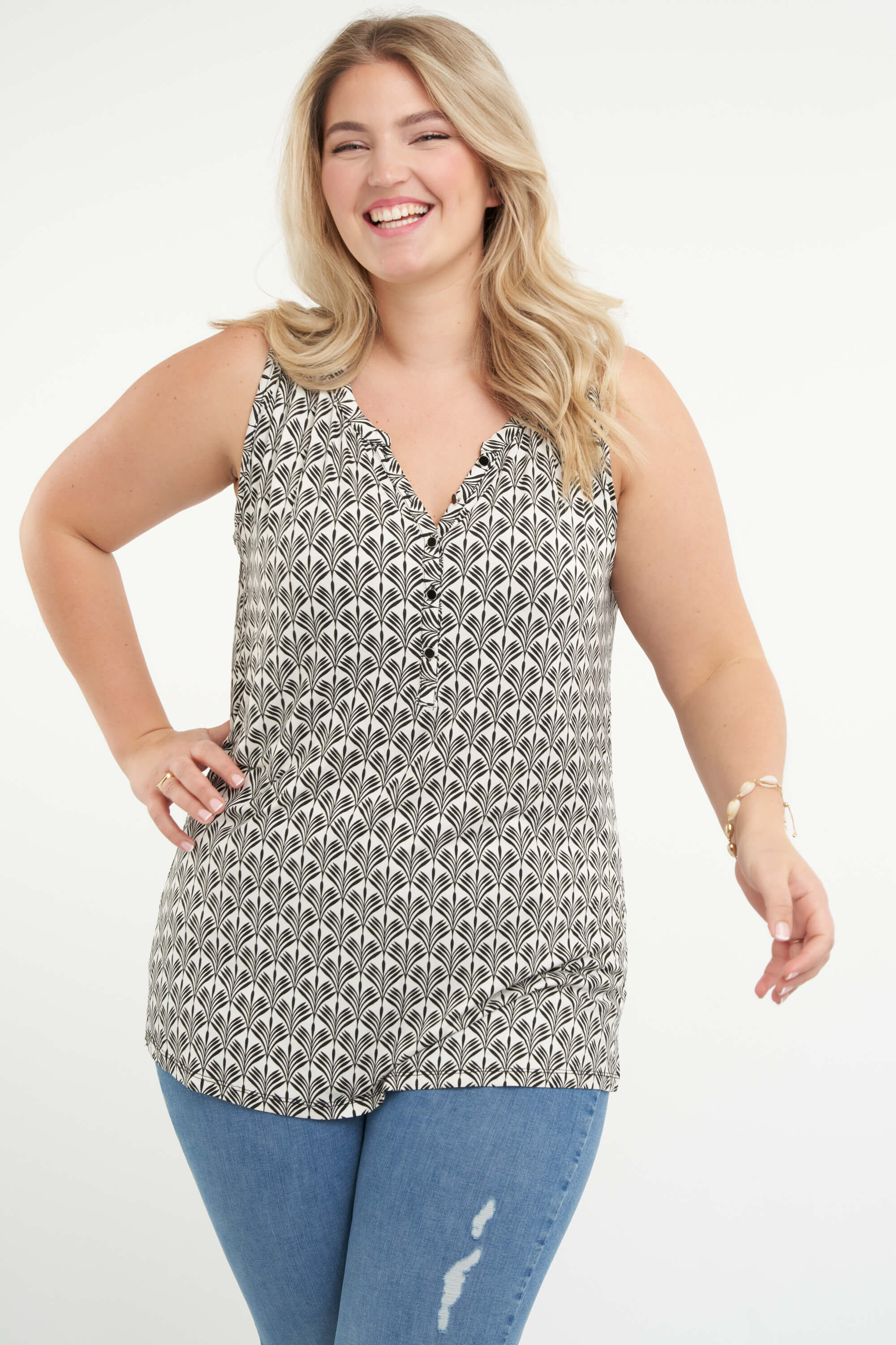 Mouwloze top met print image number 0