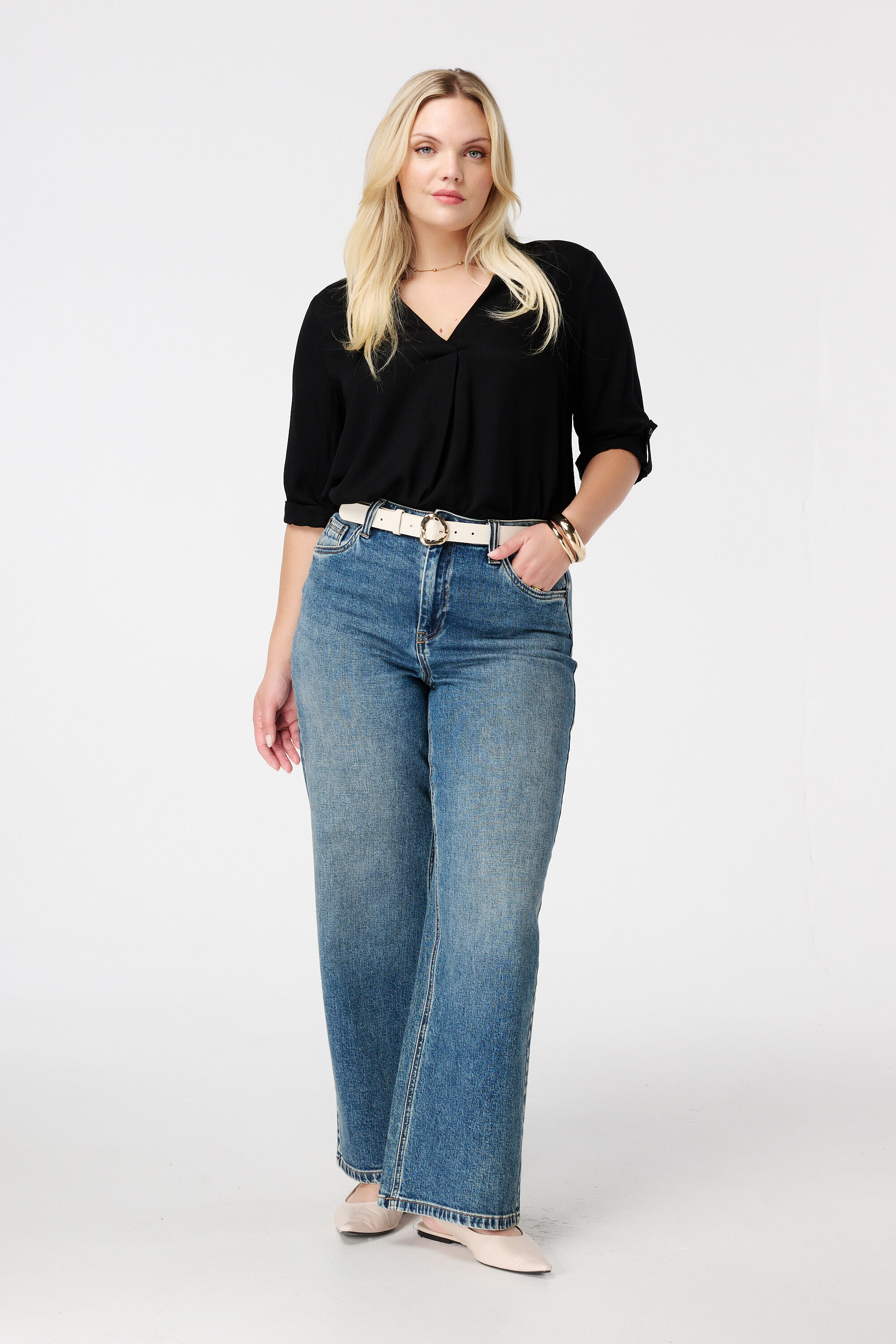 Blouse met opgerolde mouwen image number 5