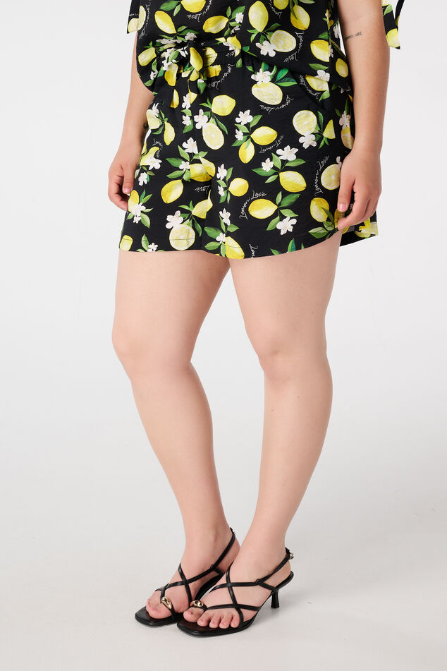 Shorts met citroenprint en ceintuur image number 5