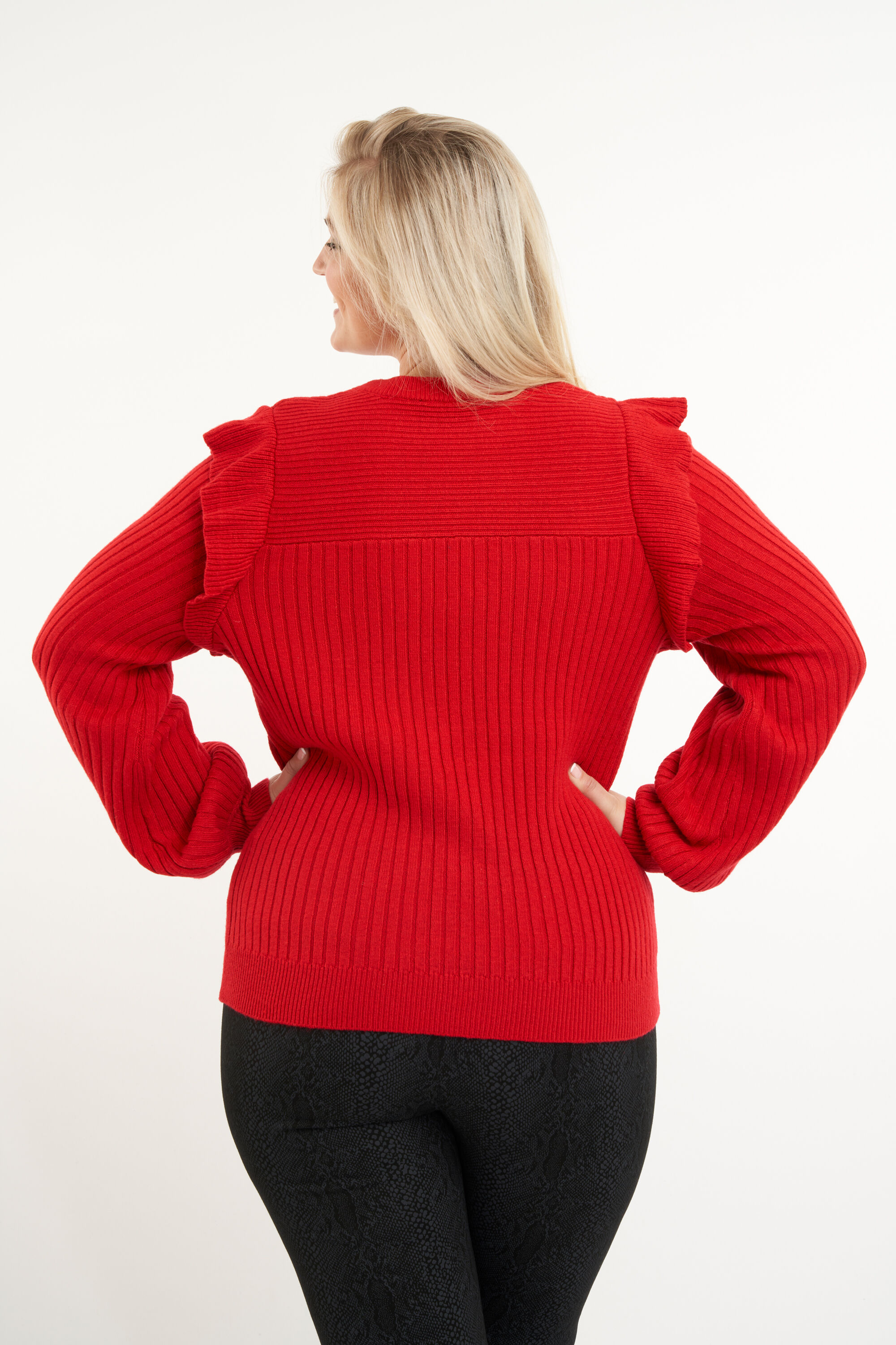 Rib trui met ruffles image number 4