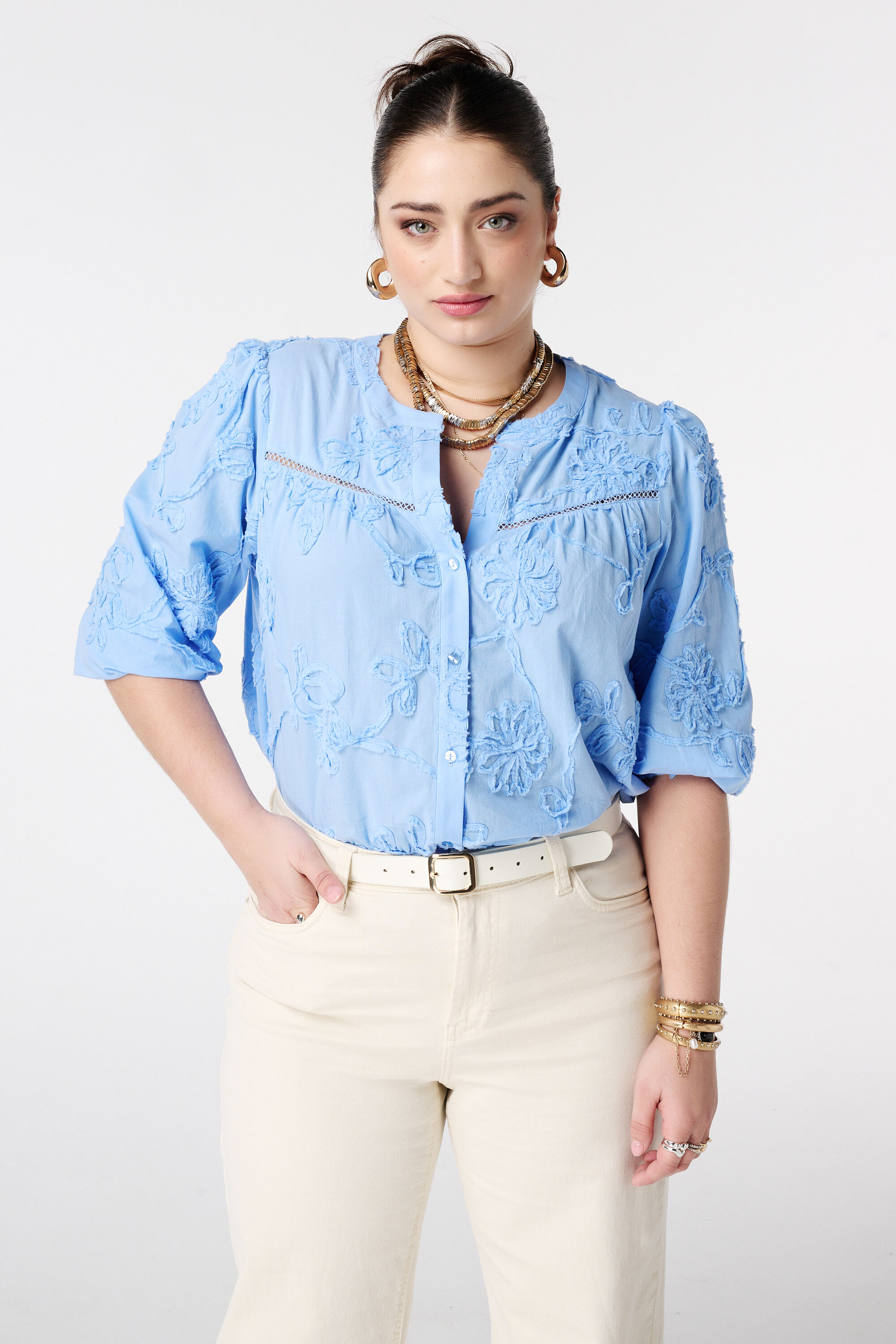 Blouse &agrave; imprim&eacute; fleuri 3D