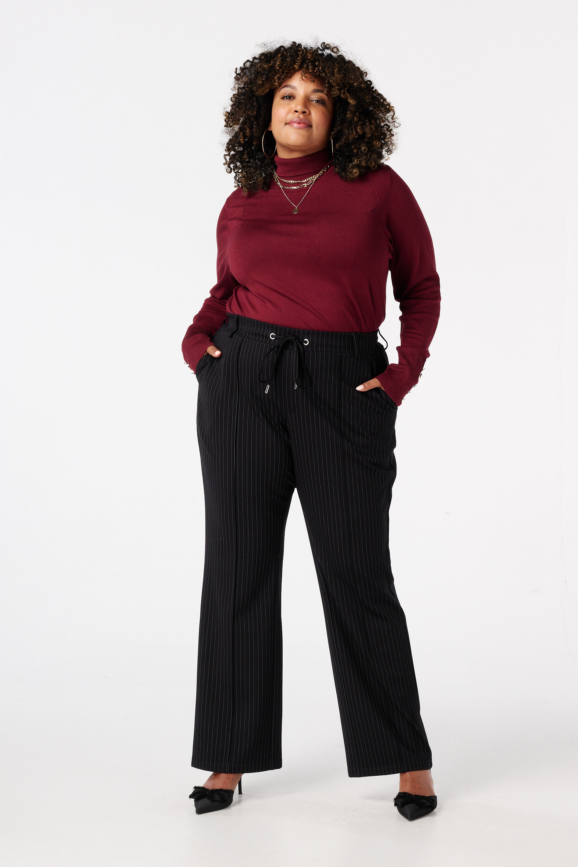 Broek met elastische taille en krijtstreep image number 0