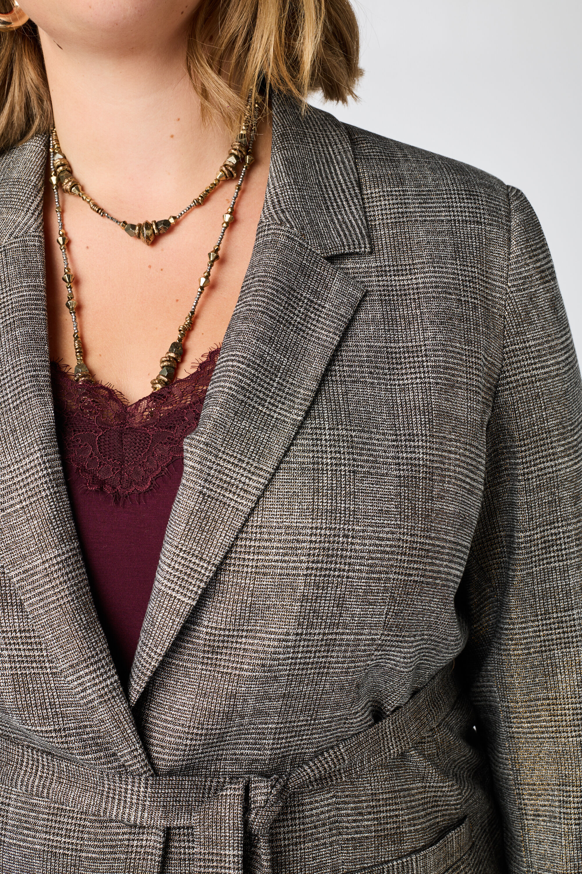 Geruite blazer met ceintuur image number 5