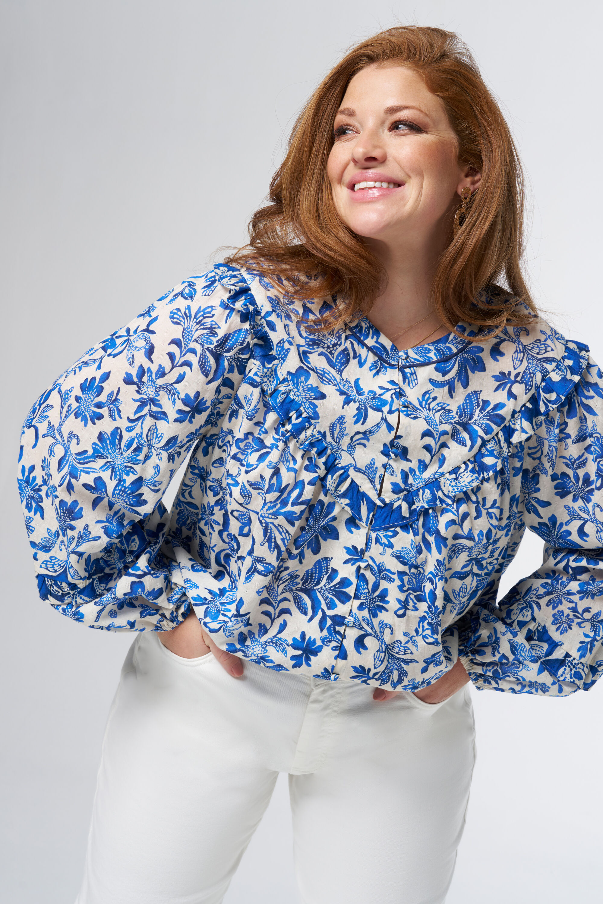Blouse met print en ruffles image number 0