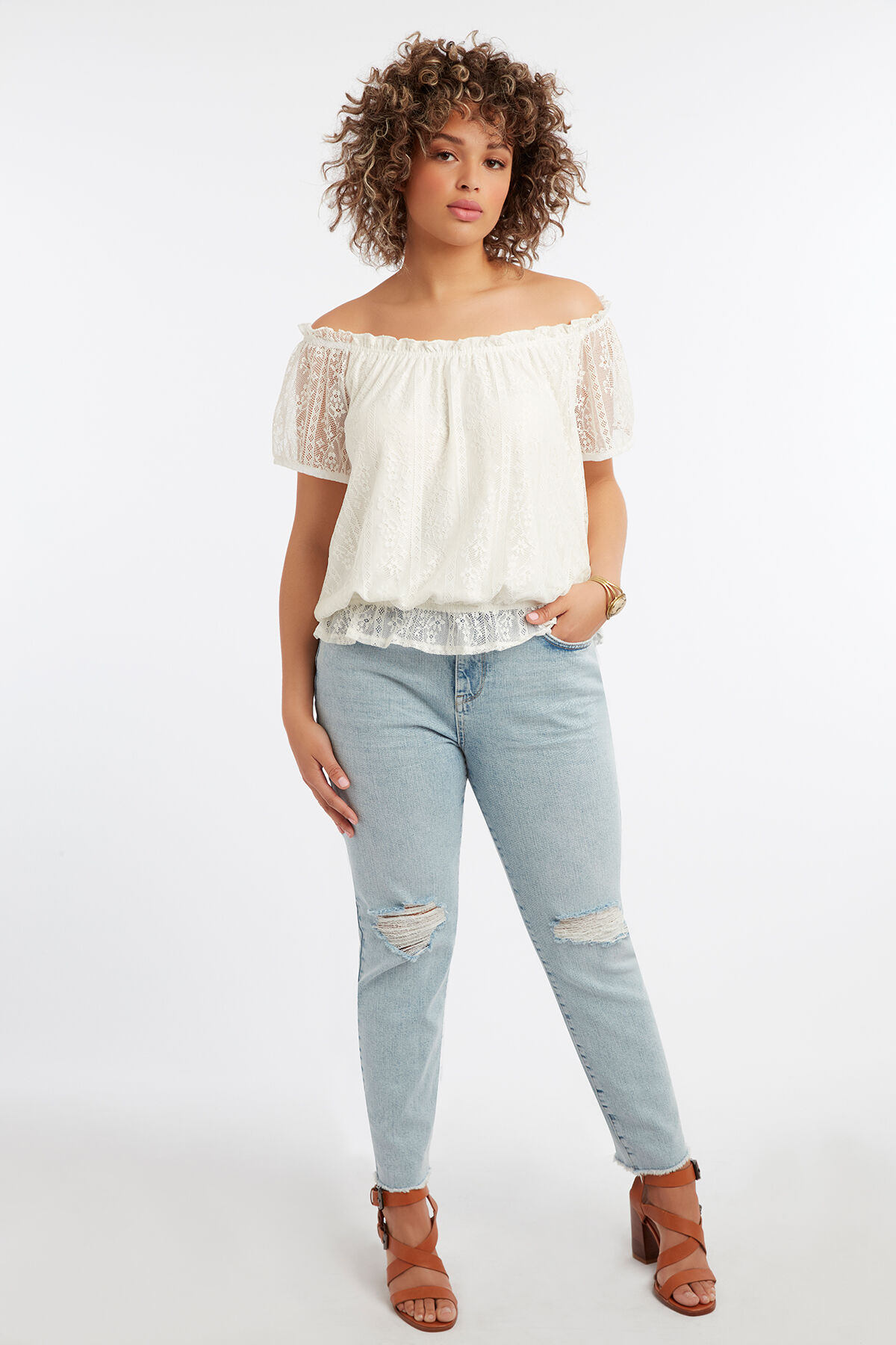 Off-Shoulder top met kant image number 7