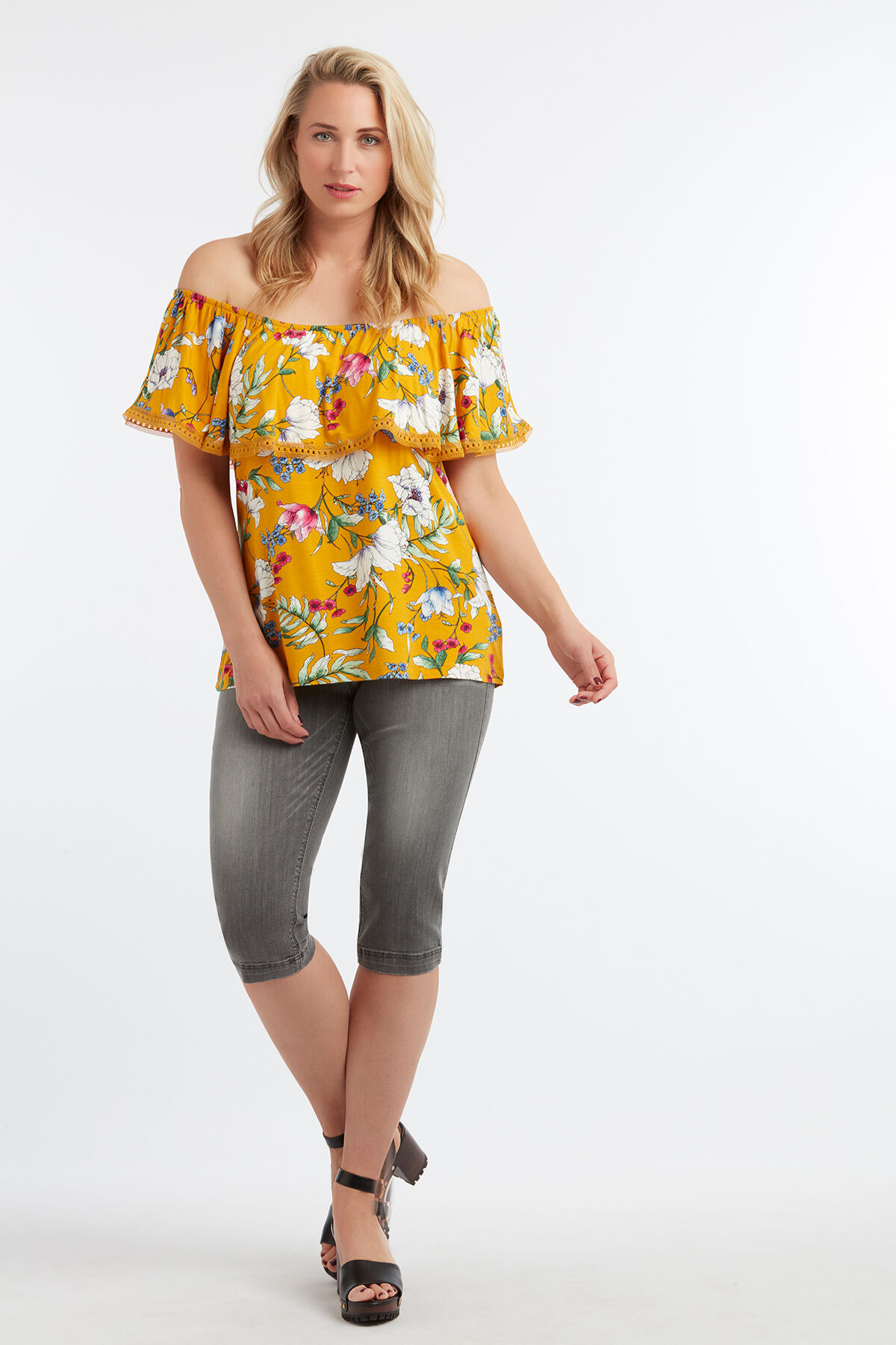 Off-shoulder top met print image number 3