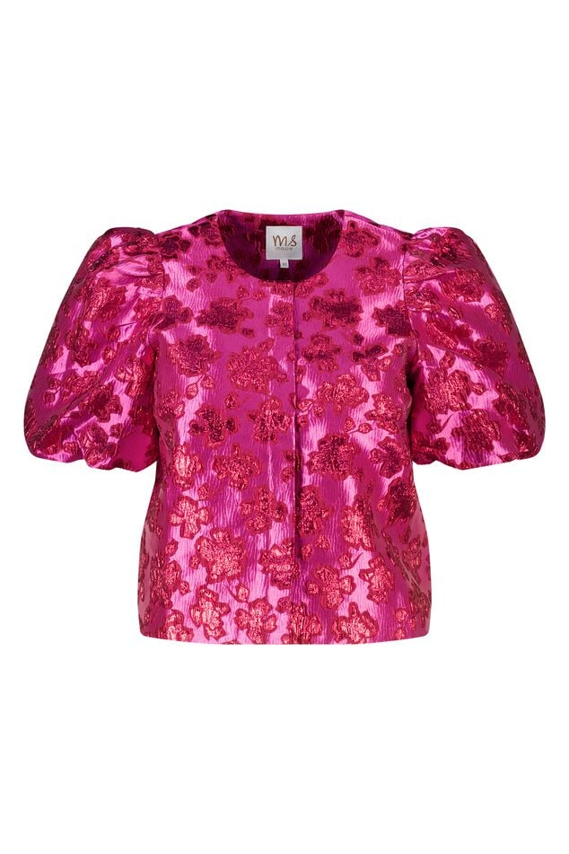 Glitter jacquard top met pofmouwen image number 1