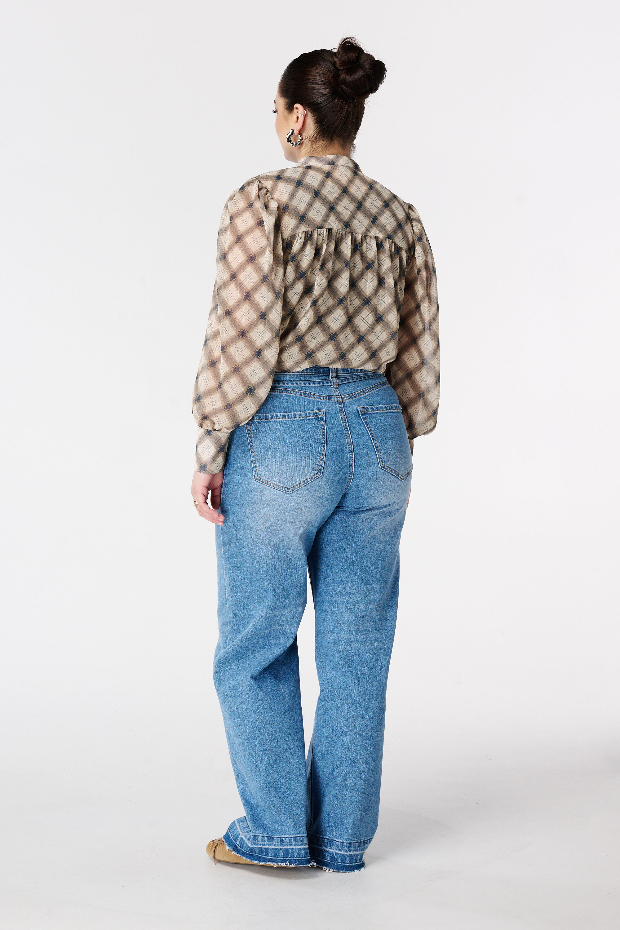 Wide leg jeans met strikkoord image number 3