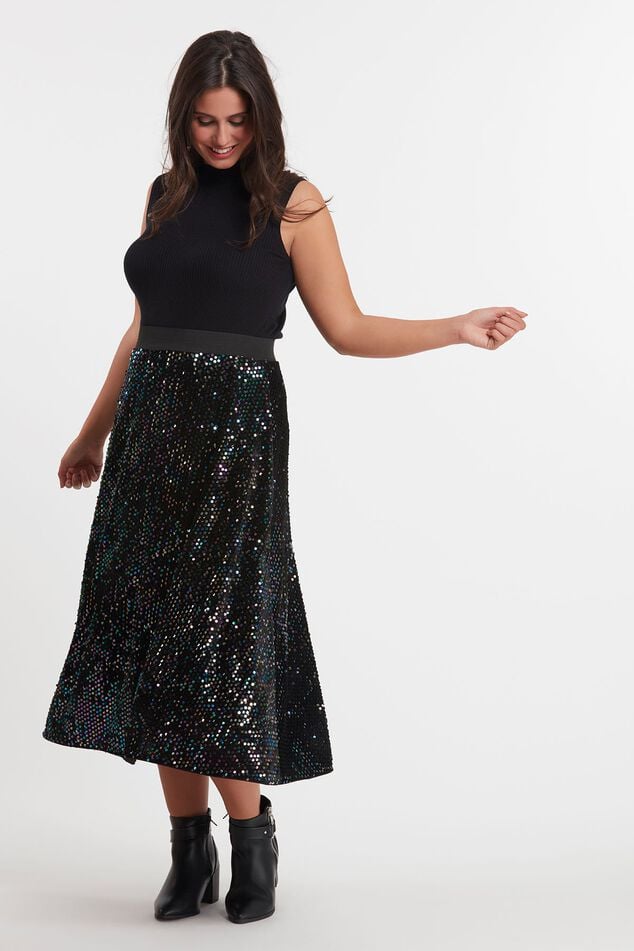 Lange glitter rok met pailletten image number 4