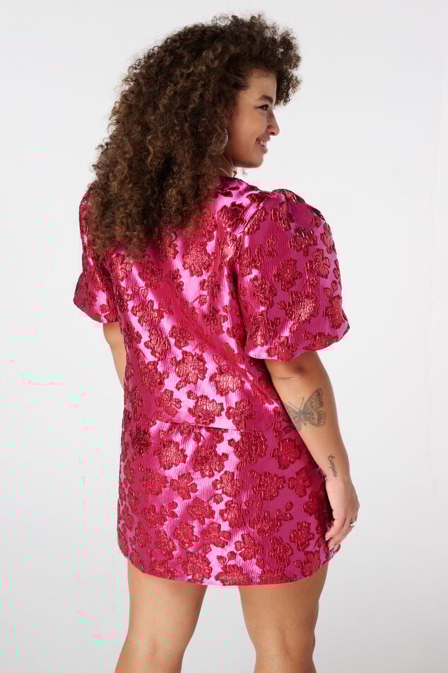 Glitter jacquard top met pofmouwen image number 3