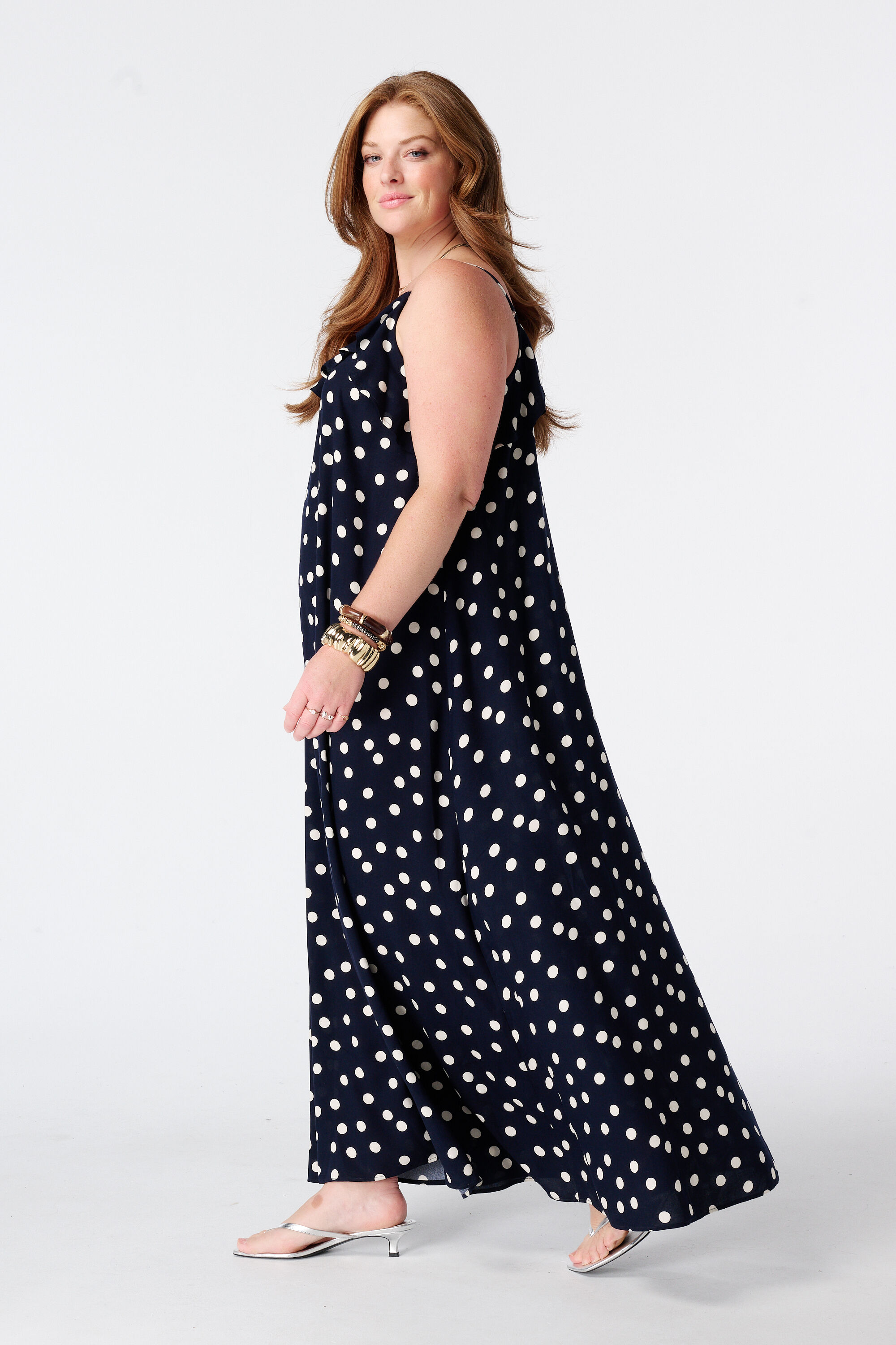 Polka dot maxi jurk met volants image number 5