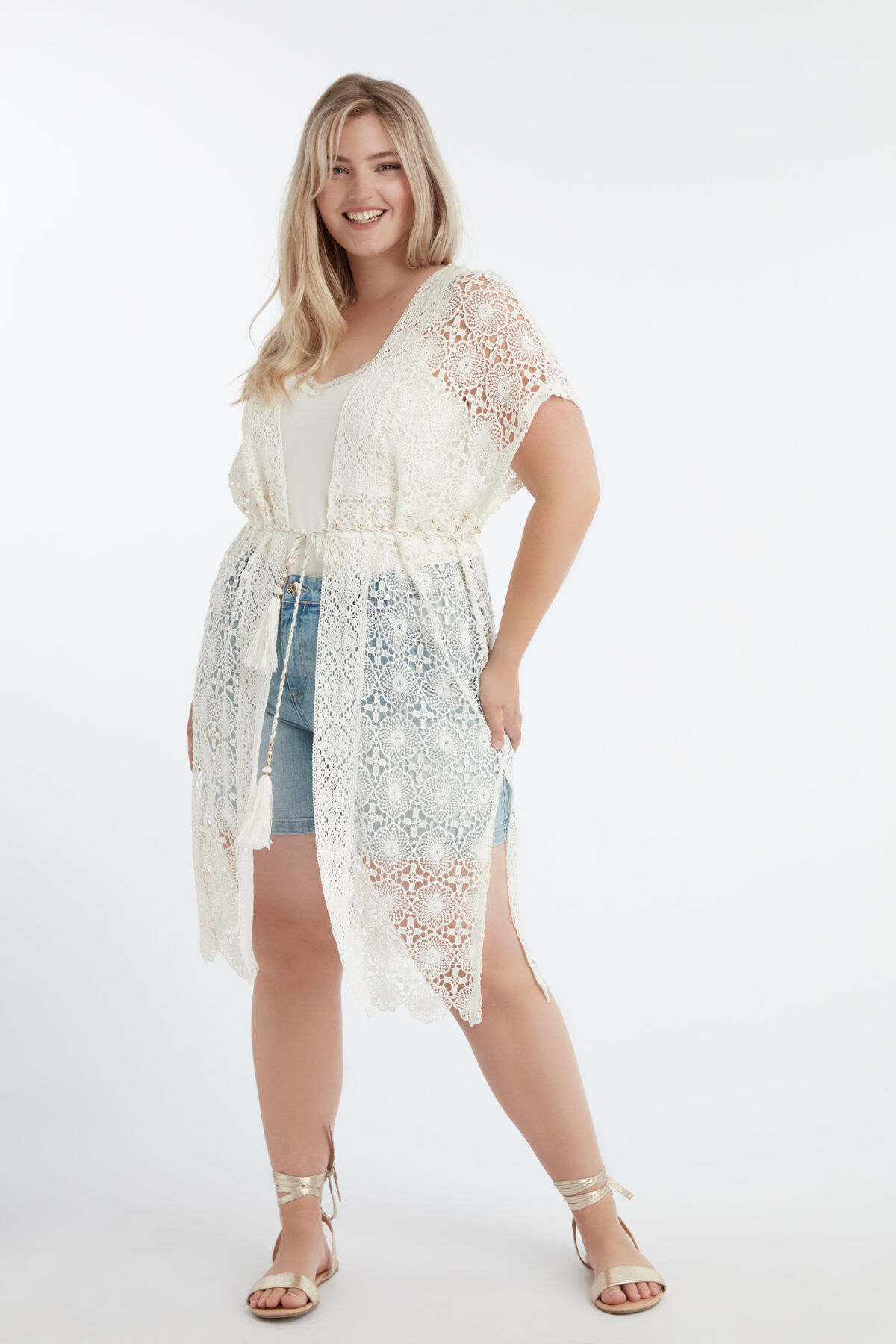 Cardigan &agrave; crochet et &agrave; cordon image number 3