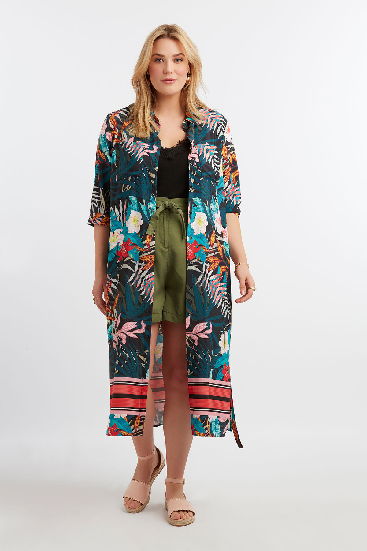 Robe chemisier &agrave; imprim&eacute; tropical image number 5