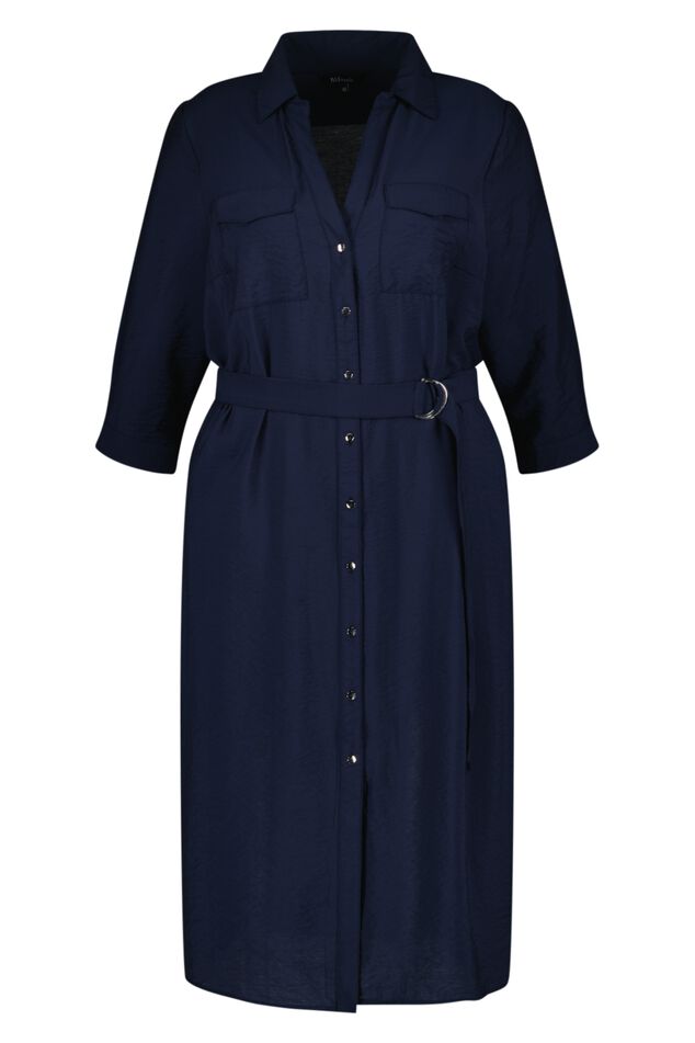 taal consumptie Factuur Dames Midi jurk met ceintuur Navy blauw | MS Mode