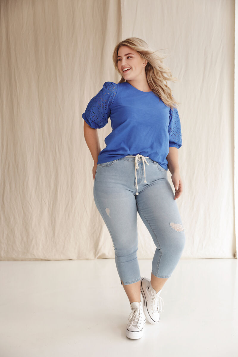 Femmes Capri en jean avec cordon de serrage MS Mode