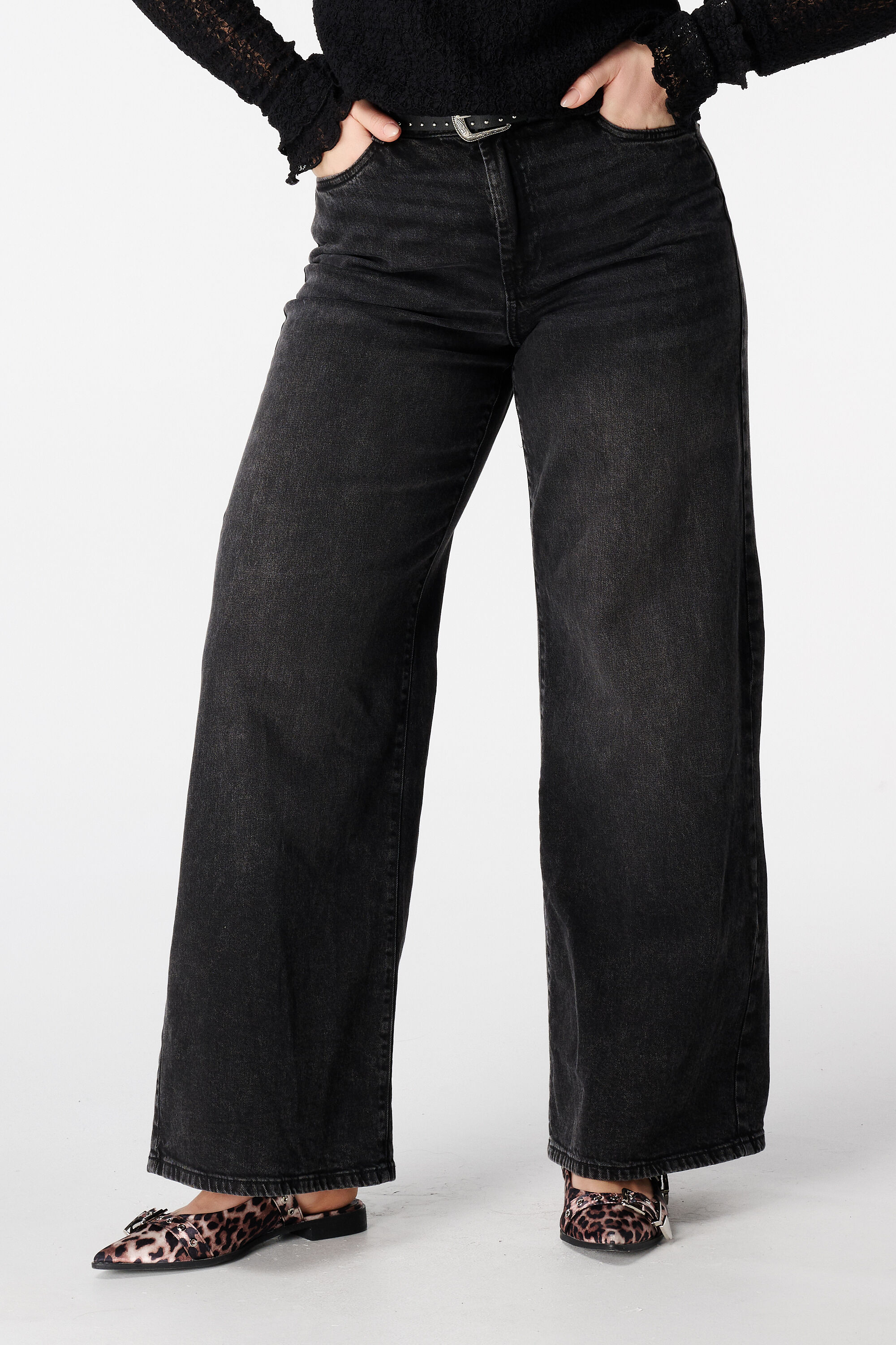 Wide leg jeans met hoge taille image number 5