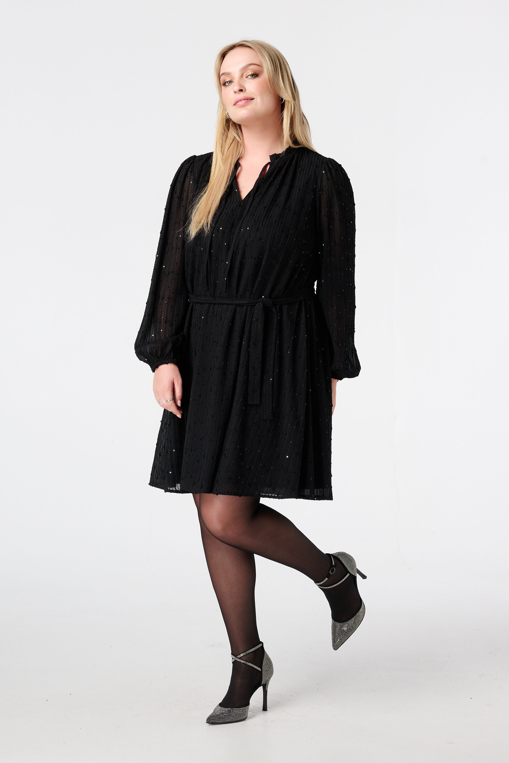 Jurk met glitter pailletten en ceintuur