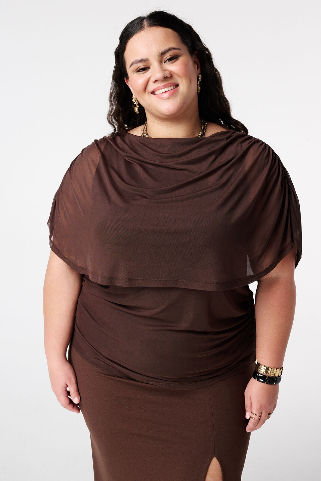 Mesh top met gedrapeerde mouwen image number 5