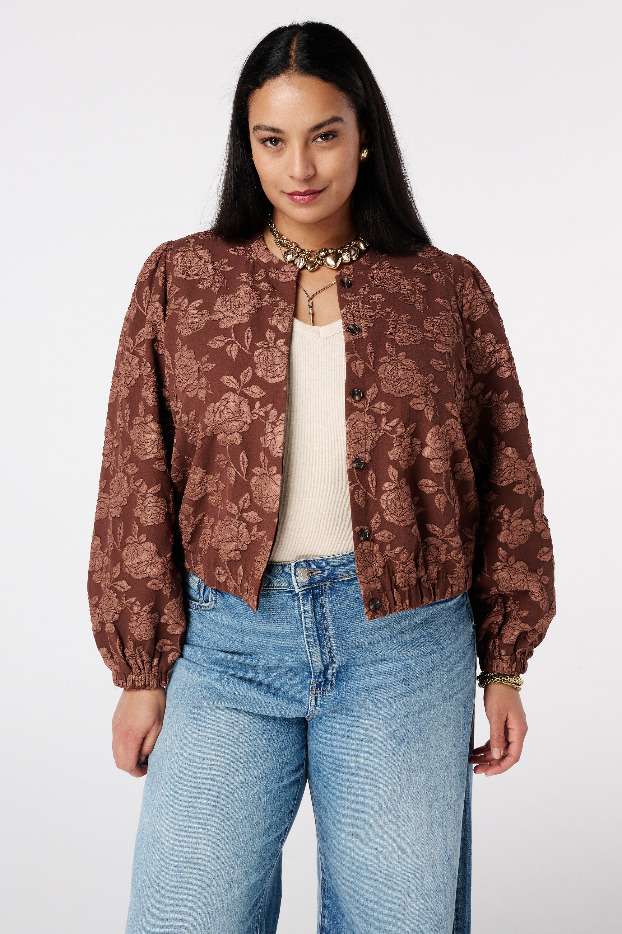Bomber met 3D bloemen print