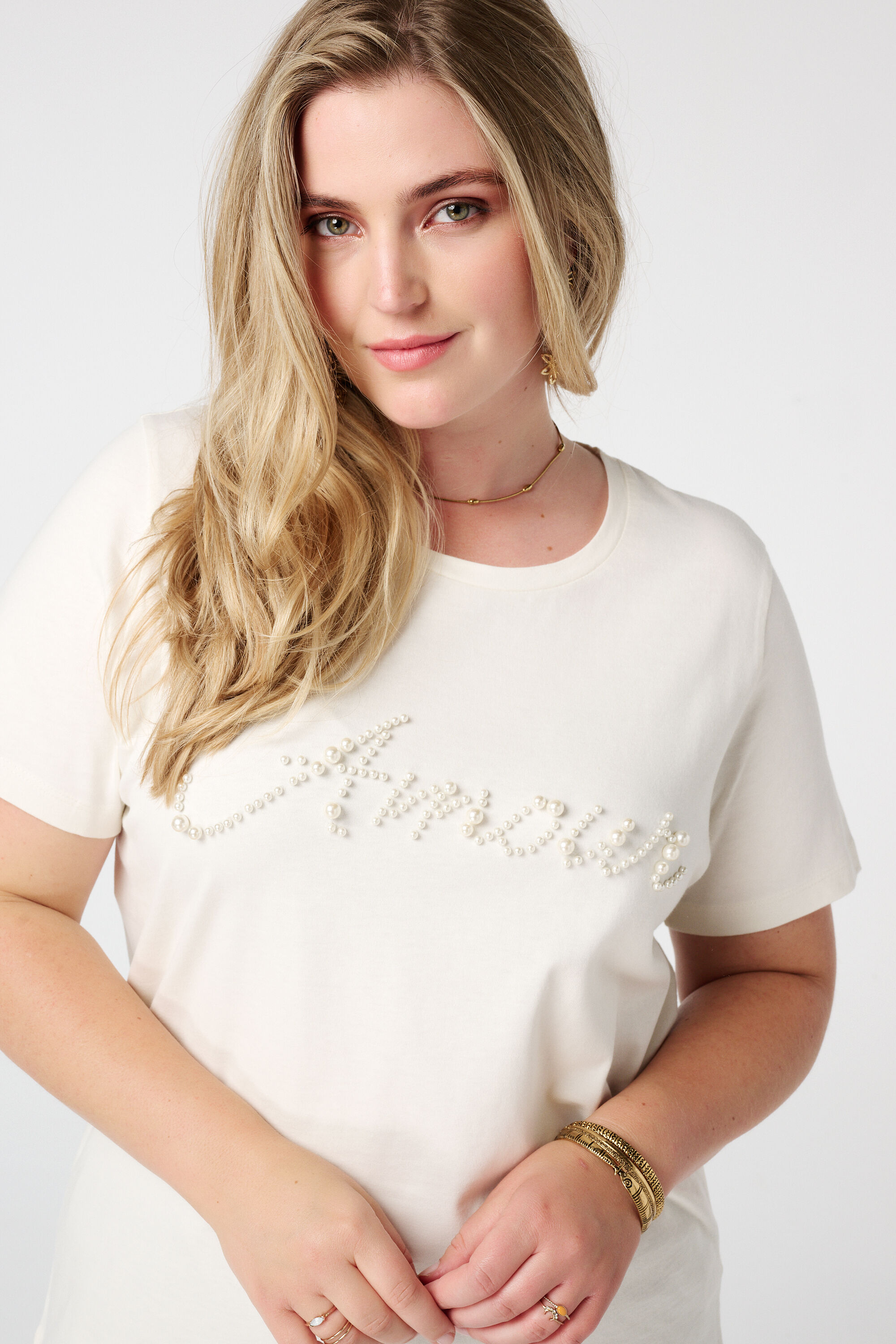 T-shirt met tekst van imitatieparels image number 4