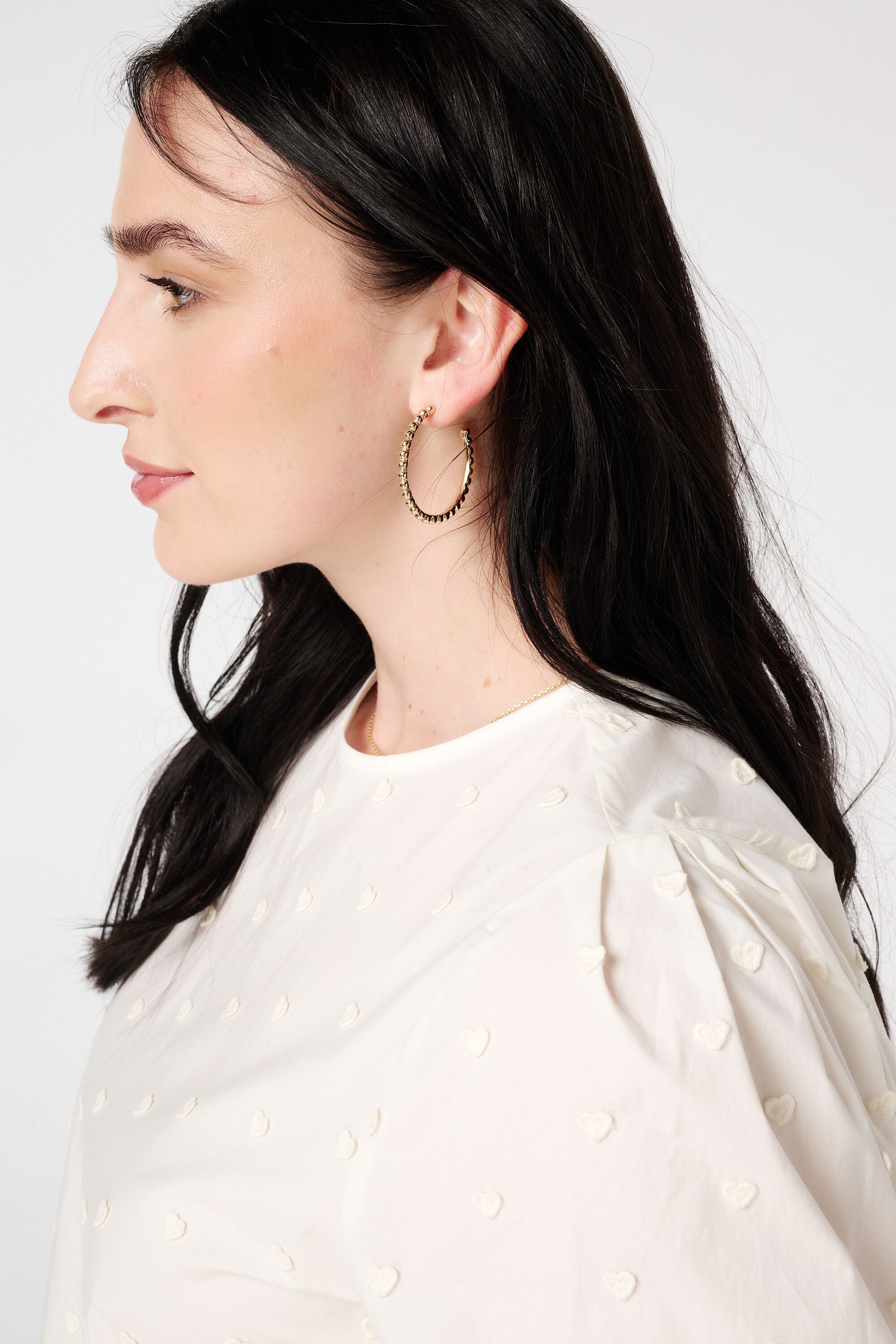 Chemisier avec c&oelig;urs brod&eacute;s et manches trois quarts image number 4