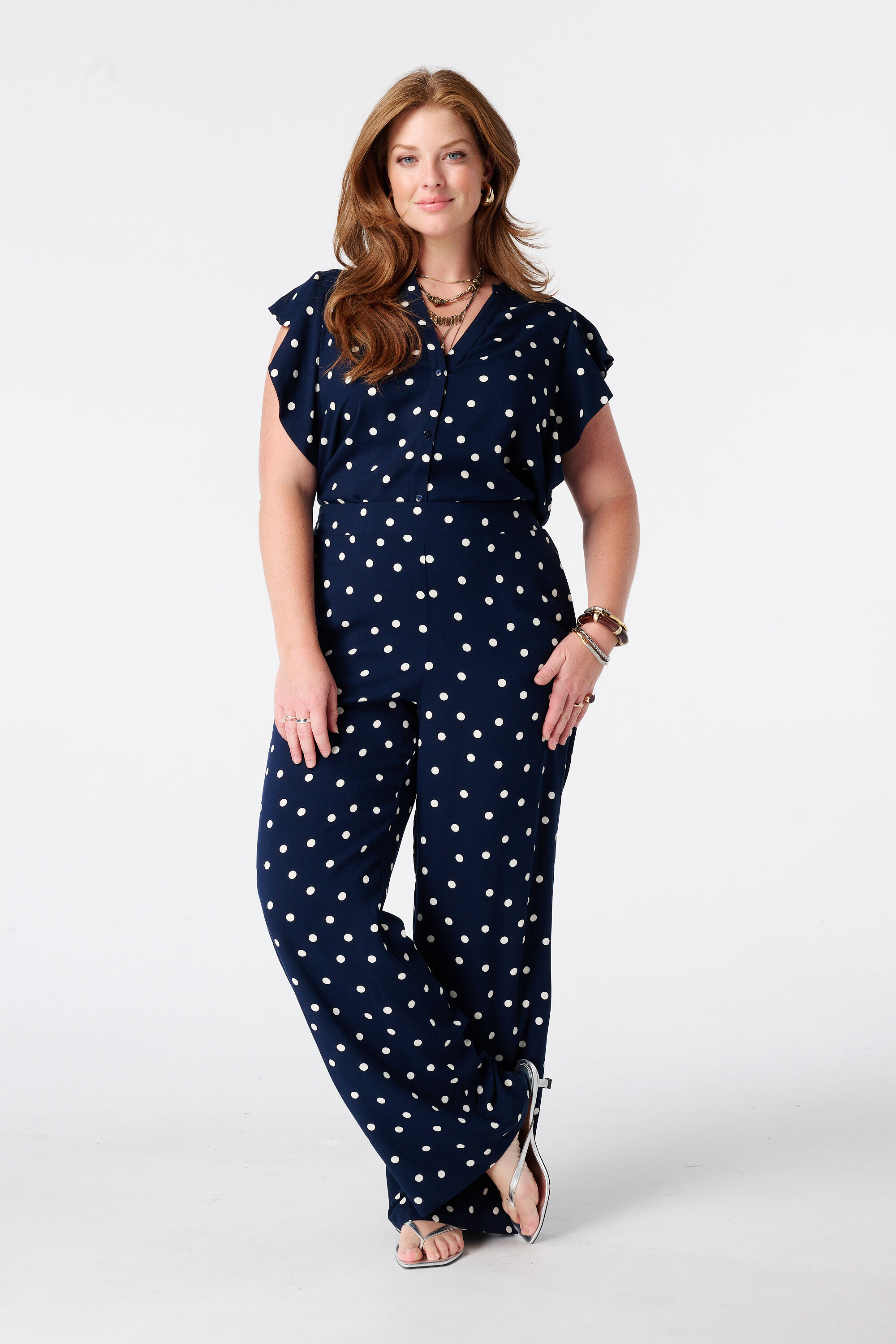 Wide leg broek met polka dot image number 0