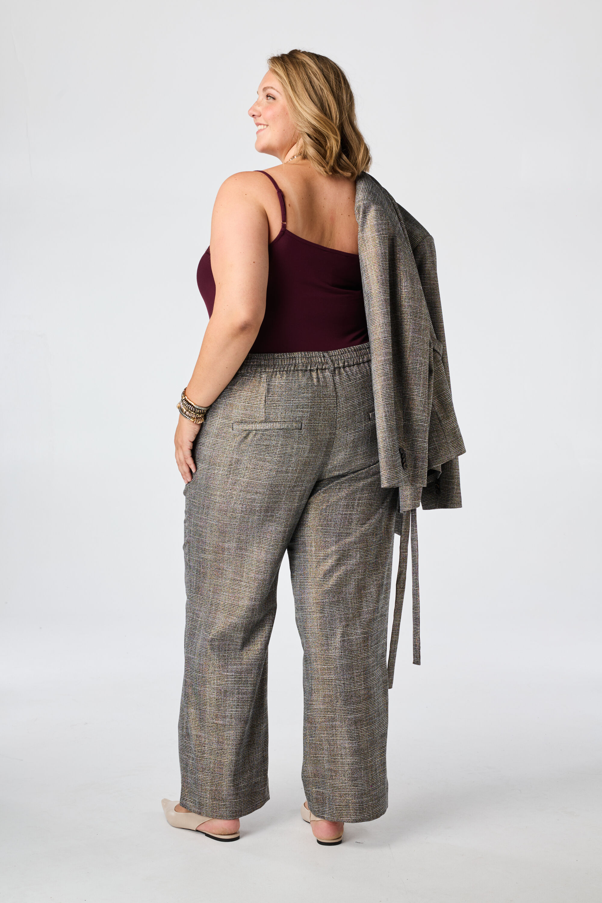 Geruite wide leg broek