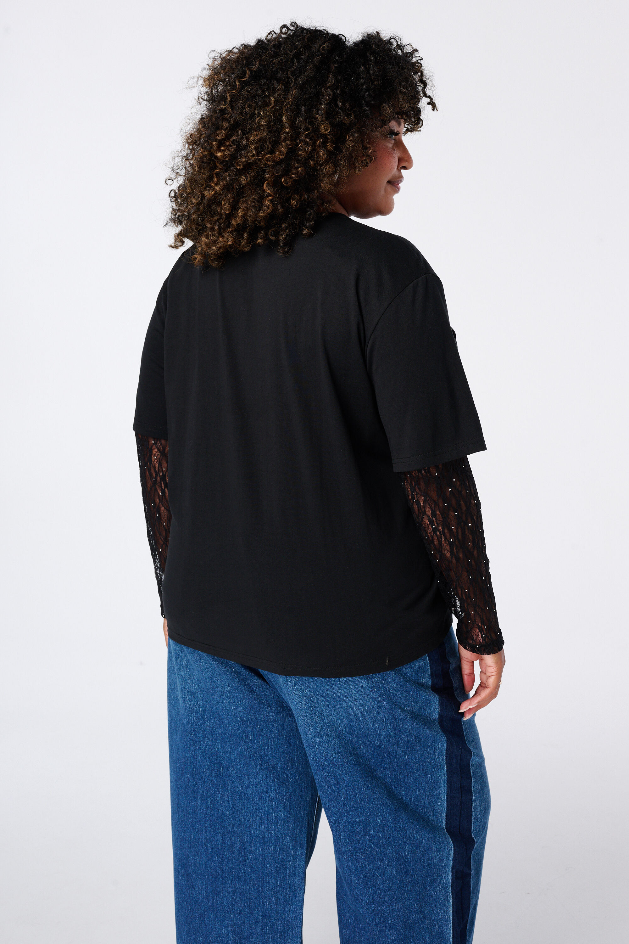 T-shirt met kanten mouwen  image number 3