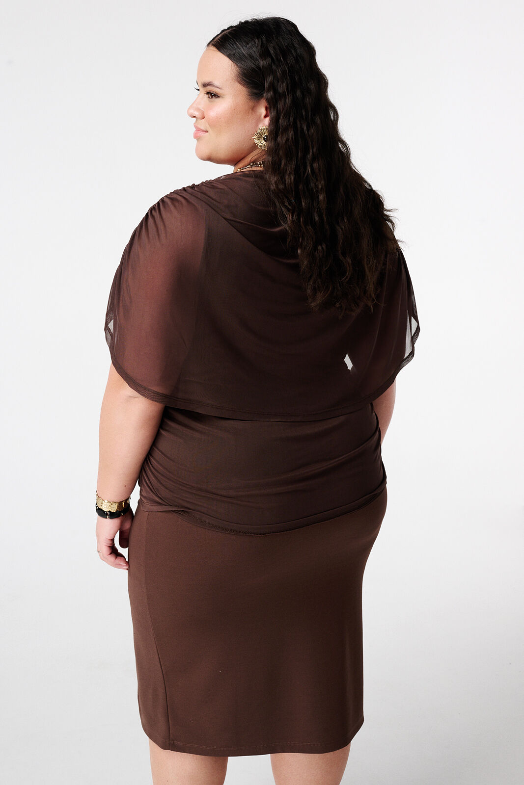 Mesh top met gedrapeerde mouwen image number 3