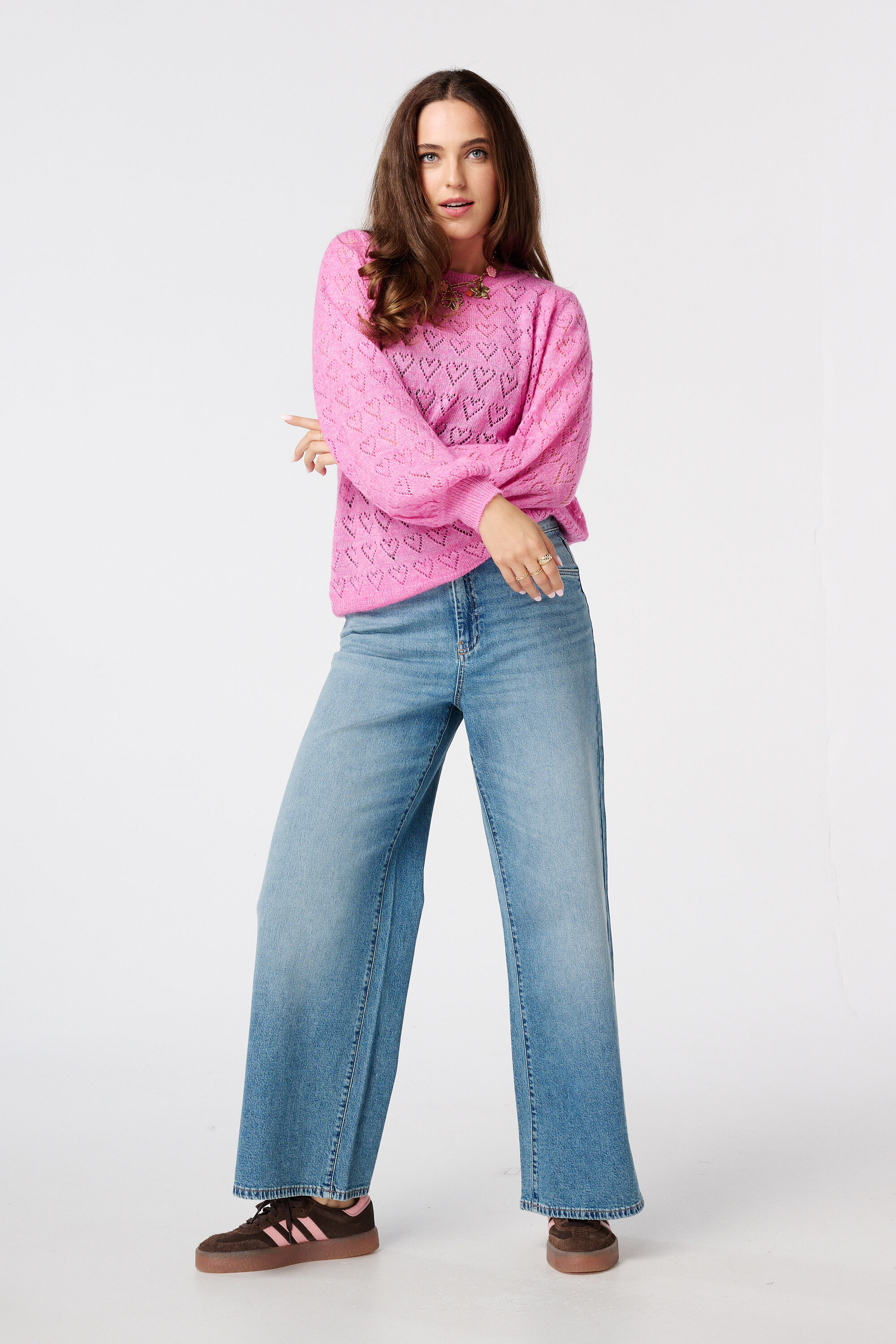 Ajour trui met hartjes patroon image number 5